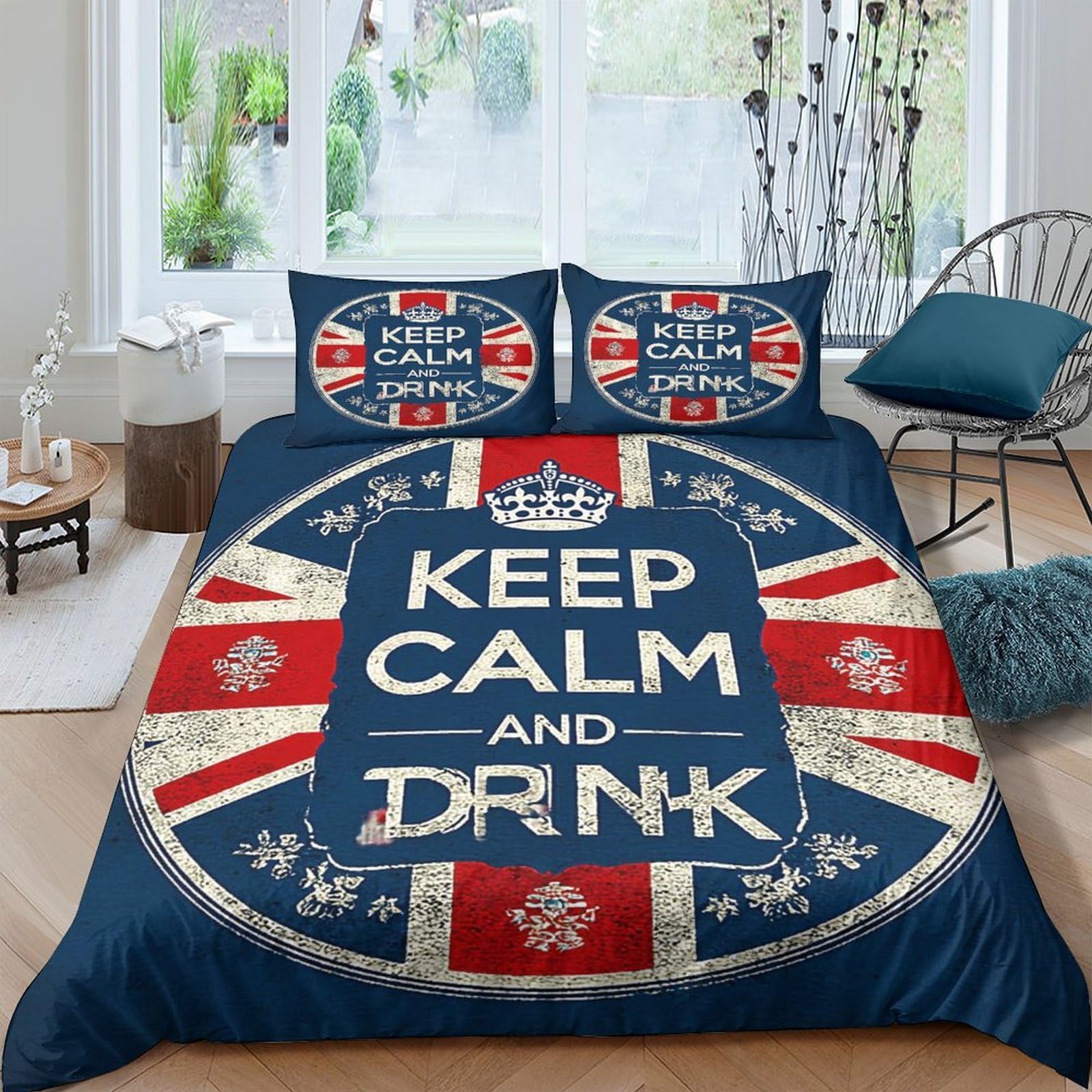 Ctjqhvkz Style-9 3D Printed British Flag Fitted Sheet Microfiber Soft Keep Calm Bed Cover For Bedroom Dorm Decorative Mattress Protection Single（135X200cm）