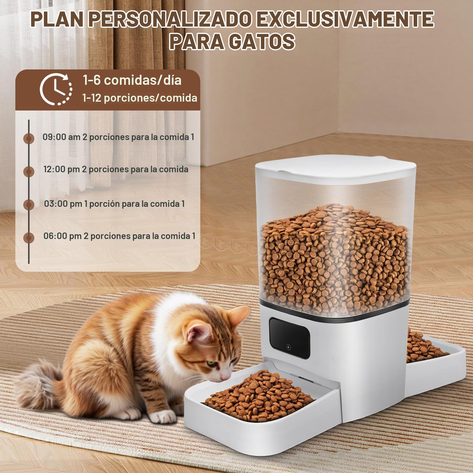 4L Comedero automático para Gatos, comedero automático Inteligente con WiFi, Control Mediante aplicación, Doble Fuente de alimentación,comedero para Gatos y Perros (6 litros, Dos recipientes)