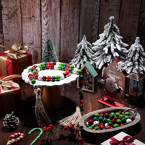 Miniatura 4 de Jetec 160 cuentas de madera coloridas de Navidad para manualidades de 0.632 pulgadas (0.630 in), rústicas, naturales, redondas, de madera pulida,