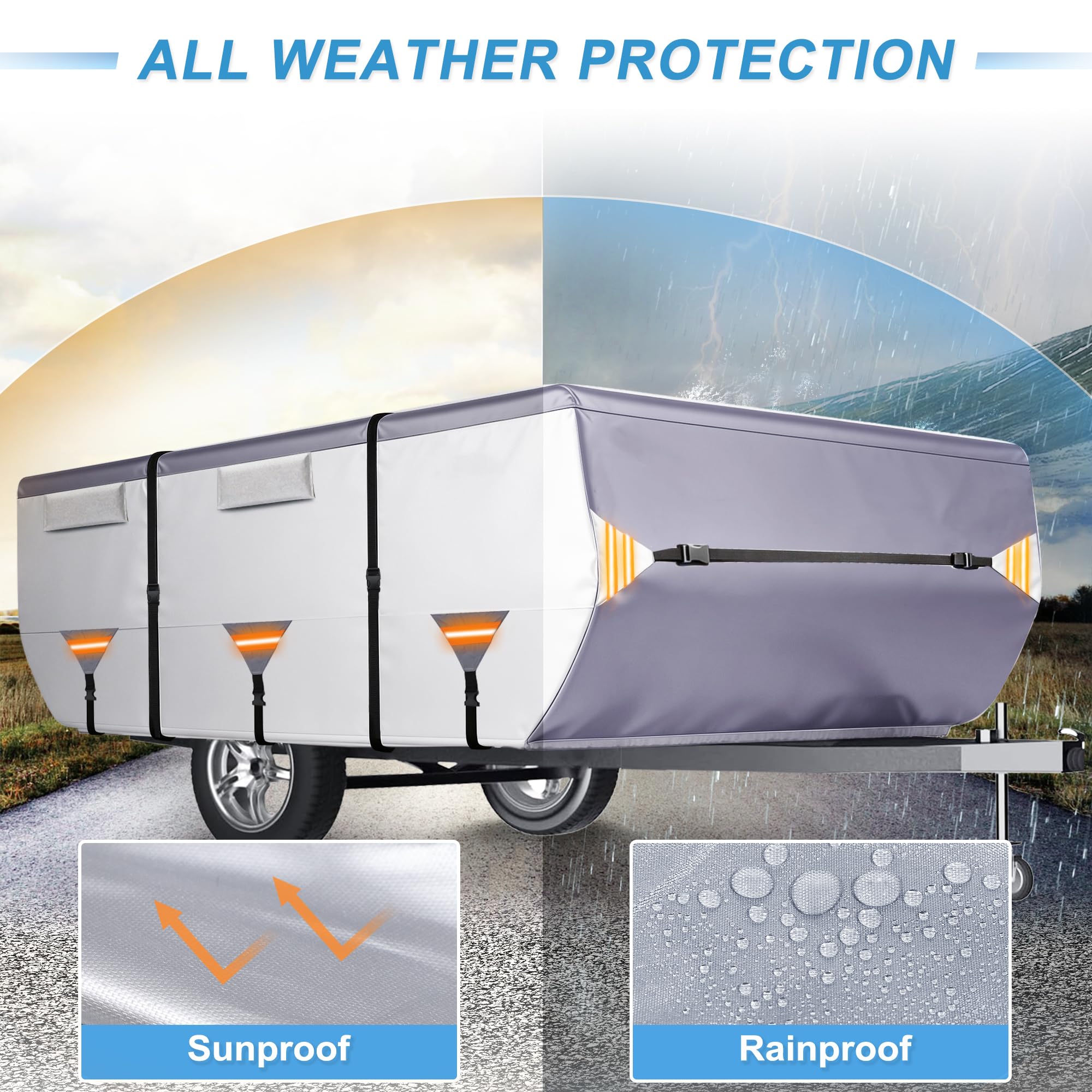 X AUTOHAUX Copertura pieghevole per camper da 4,3 m a 4,9 m, copertura per rimorchio da viaggio per l'inverno, resistente, rivestimento in poliuretano Oxford, impermeabile, anti-UV, resistente agli