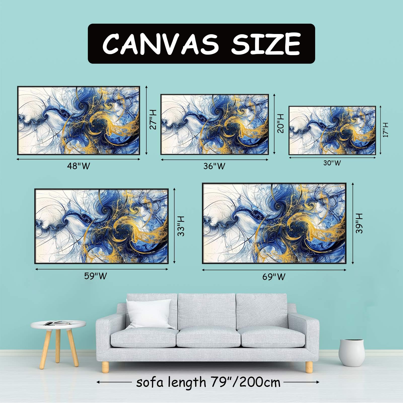 Amazon.com: Blue and Gold Abstract Canvas Wall Art, Blue Canvas