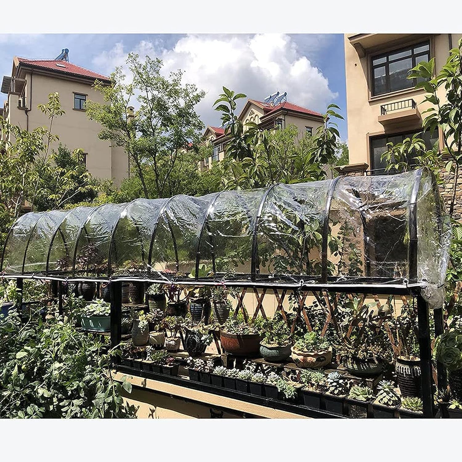 Lona Transparente Exterior,Lona PVC Impermeable de Plástico con Ojales,Resistente a Rotura y a Lluvia Muebles de Terraza Toldo,Cubierta Jardines Plantas,Cortinas de Gazebo (1x4.5m/3.3x14.8ft)