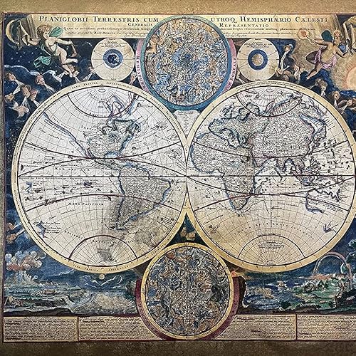 Concord Wallcoverings ™ Wallpaper Border Geographic Pattern Antique World Map For Living Room Cottage, Gold Brown Blue Red Green, 20.75 Inches By 15 Feet Os1218B #TOP23