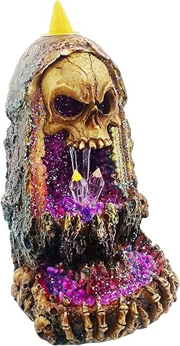 Miniatura 5 de Fantasy Gifts Geode - Quemador de reflujo de calavera con LED – Decoración de cascada de cristal de 6.5 pulgadas | Decoración de mesa de calavera