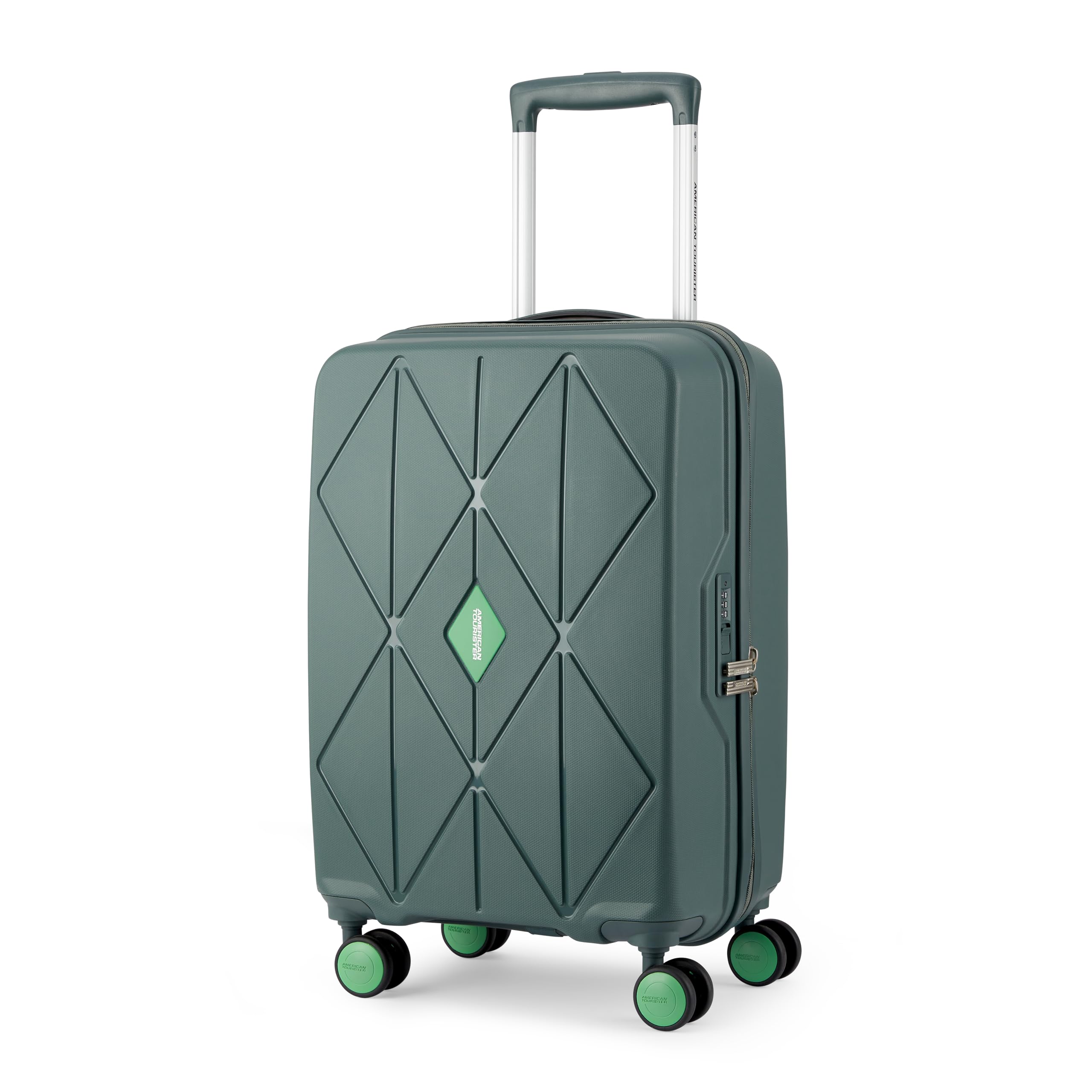American Tourister Qubiz | Cabin Trolley Bag (55 cm) | 360° 8 Wheel Travel Luggage | Hard Case Polypropylene Suitcase | Recessed Combination Lock | Green