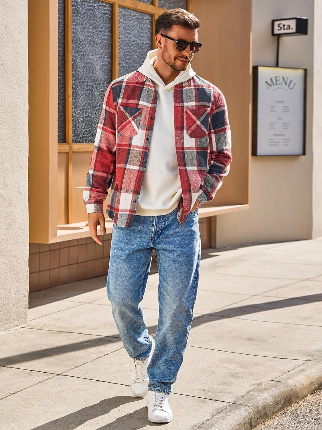 Yousify Mens Flannel Shirts Button Down Long Sleeve Cotton Plaid Shirt Jacket Casual Fall Shackets with Pockets - Image 4