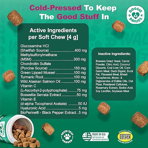 Miniatura 6 de Doggie Dailies, Suplemento avanzado para cadera y articulaciones para perros, glucosamina condroitina, masticables premium para cadera y