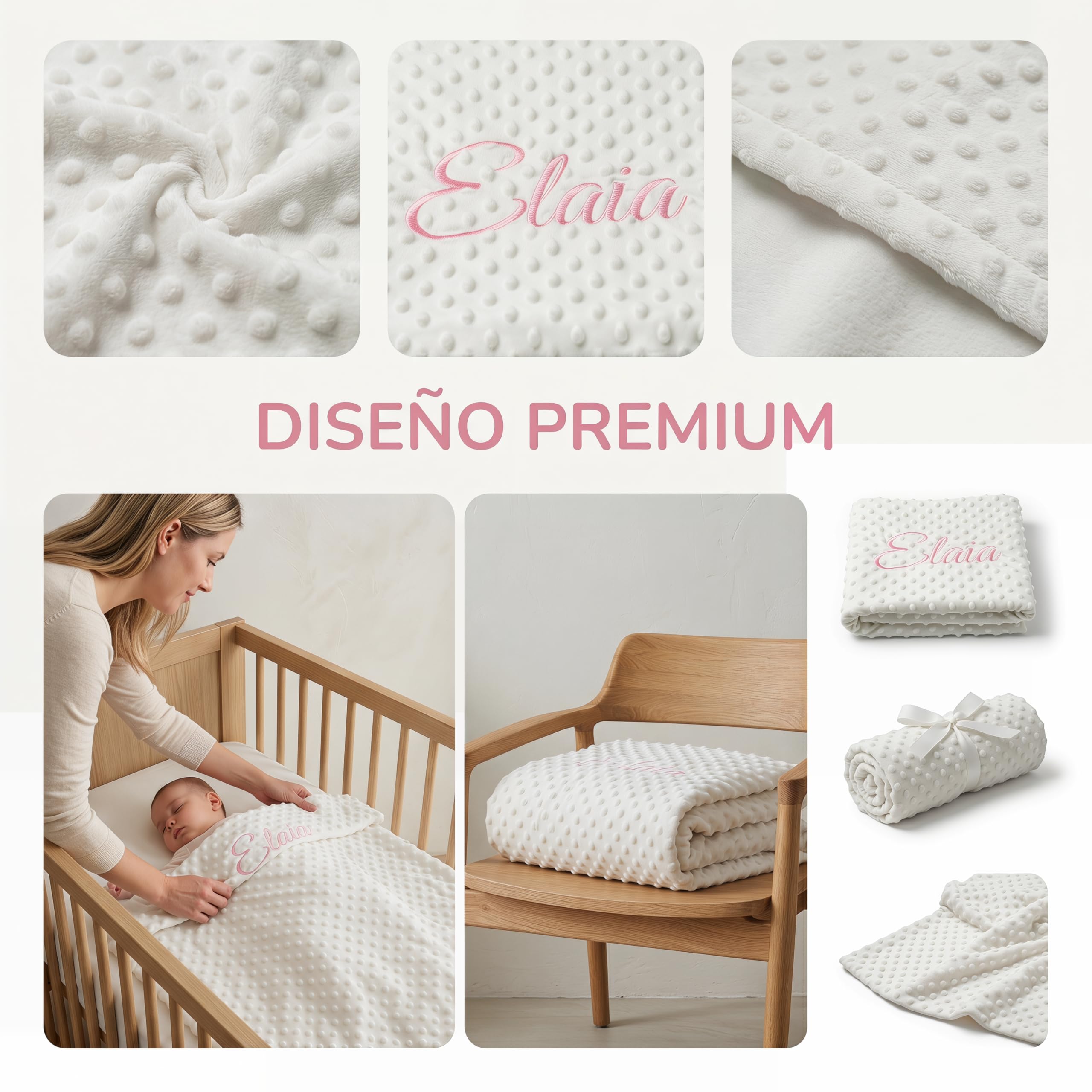 various Manta de Bebe Personalizado con su Nombre Bordado, Manta de copito (Beige)