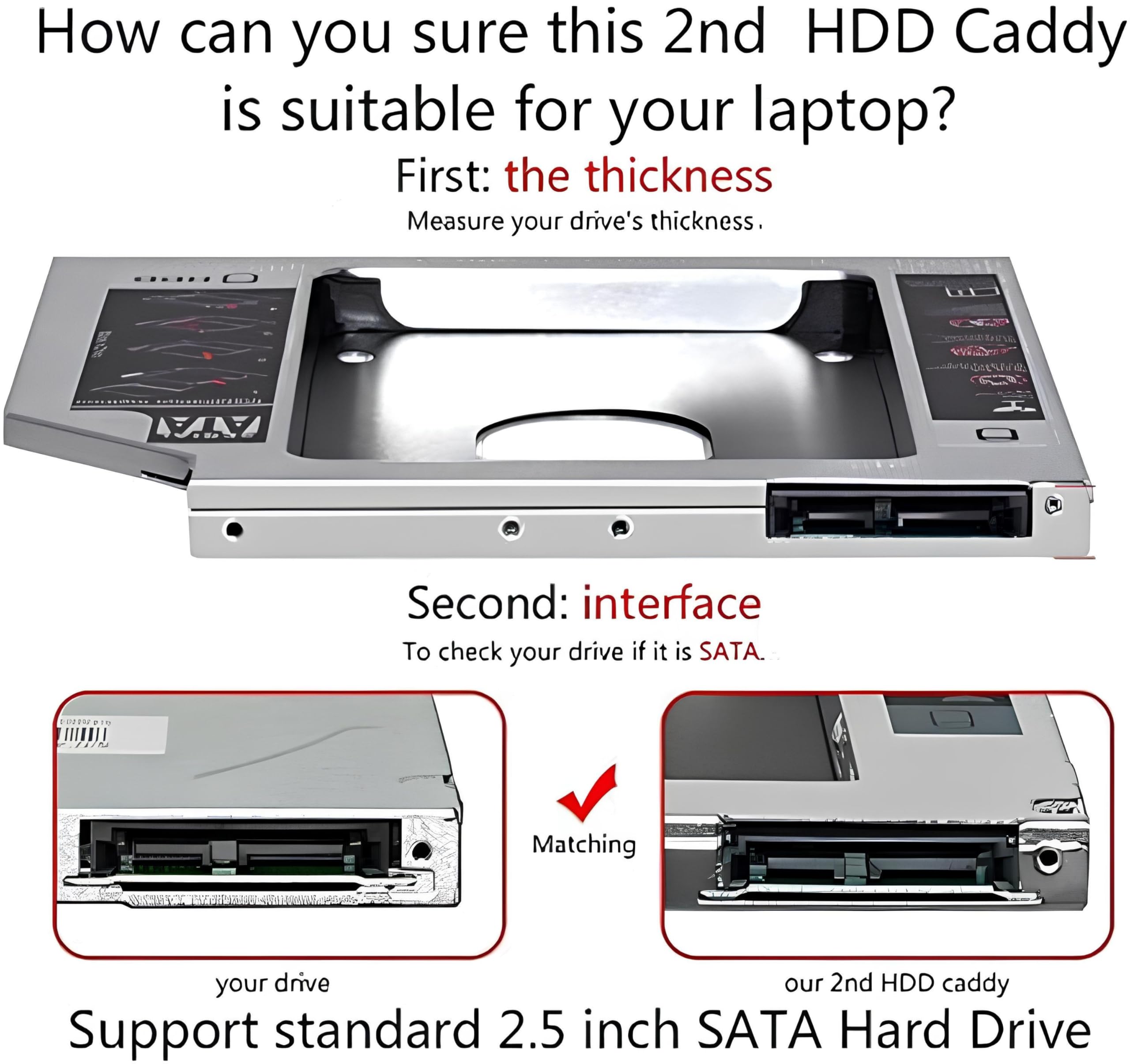 DM DW90 - Adattatore Caddy SATA 3.0 HDD SSD da 9,0 mm per alloggiamento unità ottica per laptop, alloggiamento per disco rigido da 2,5", custodia di ricambio per DVD, compatibile con ACER, ASUS