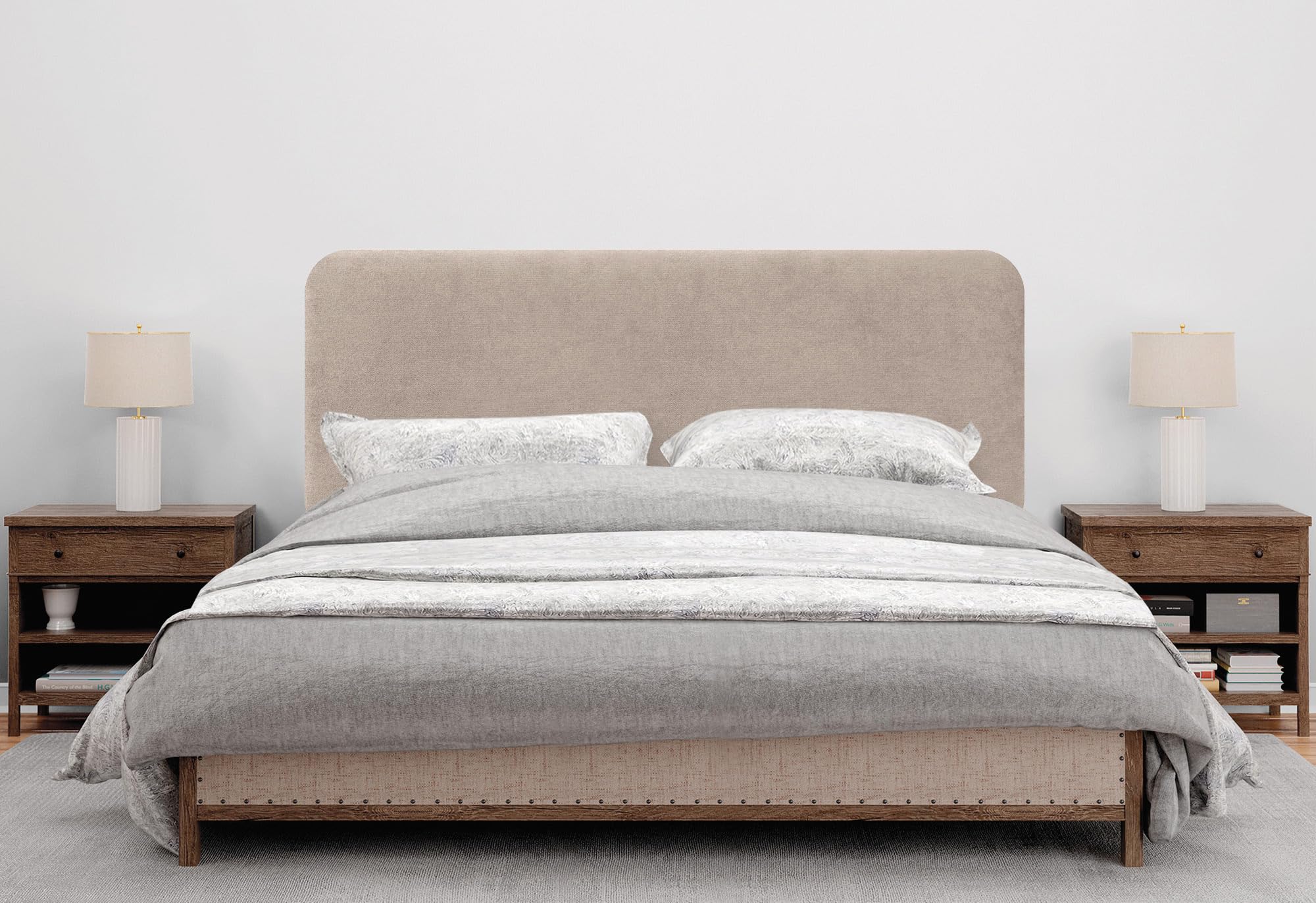 DHOME Testiera Imbottita Liscia Arrotondata in Tessuto Aqualine per Parete Acustica Testate Letto Fonoassorbenti Camera da Letto (Beige, 160cm)