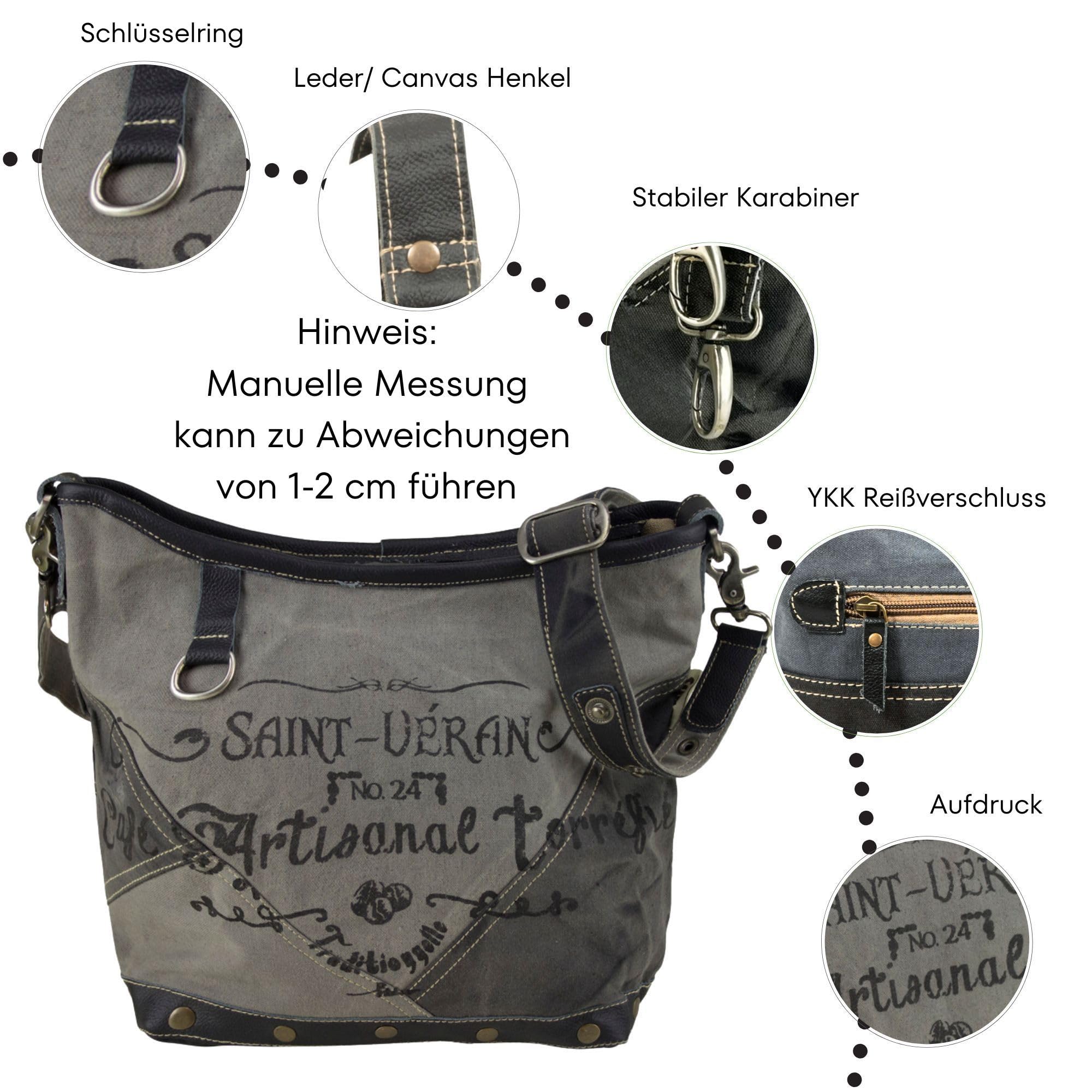 Sunsa Damen Umhängetasche Vintage Tasche Canvas Schultertasche schwarz/grau