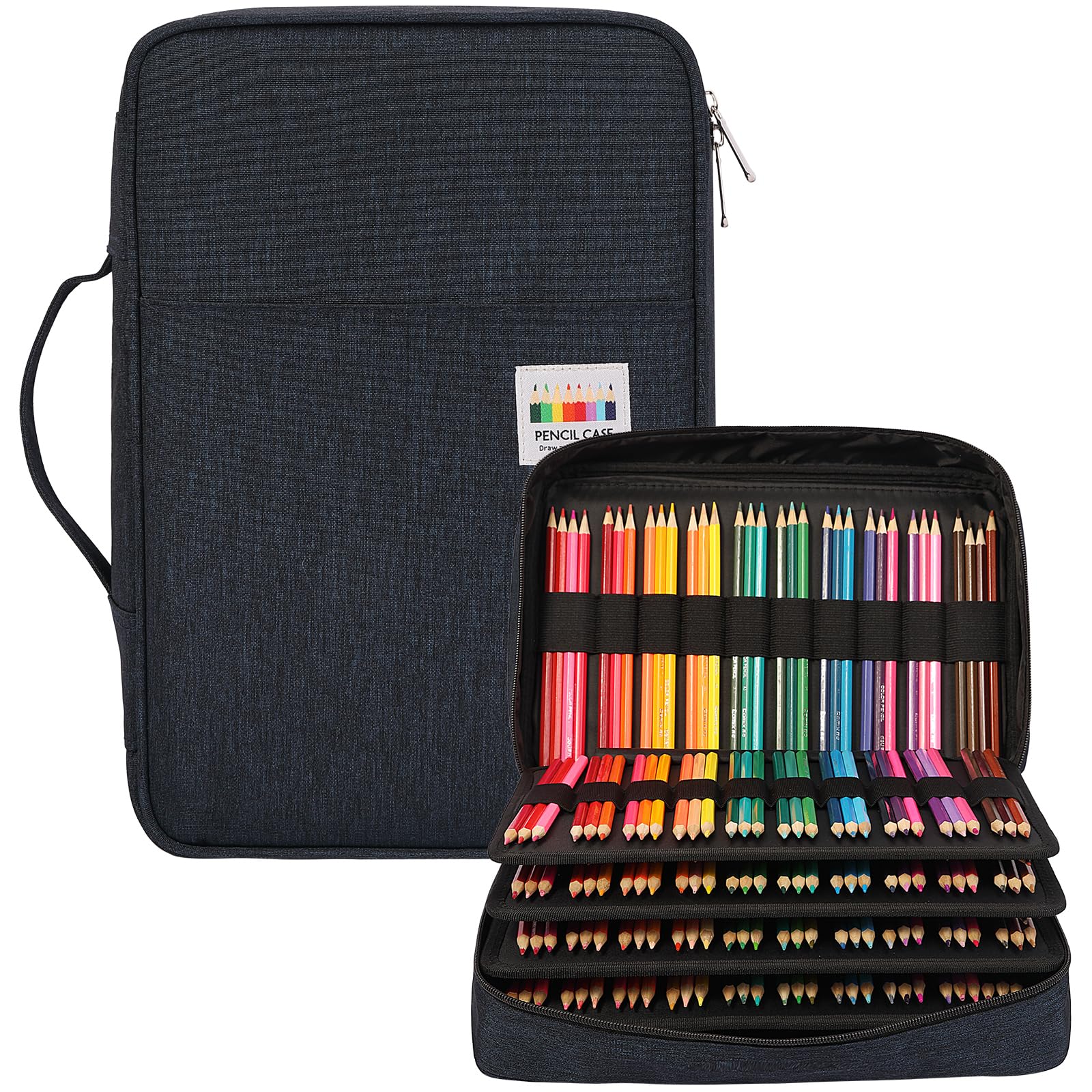 Trousse à Crayons De Couleur En PU Cuir - 300 Slots - Grande Capacité - Bleu - 34 X 20 X 9 Cm