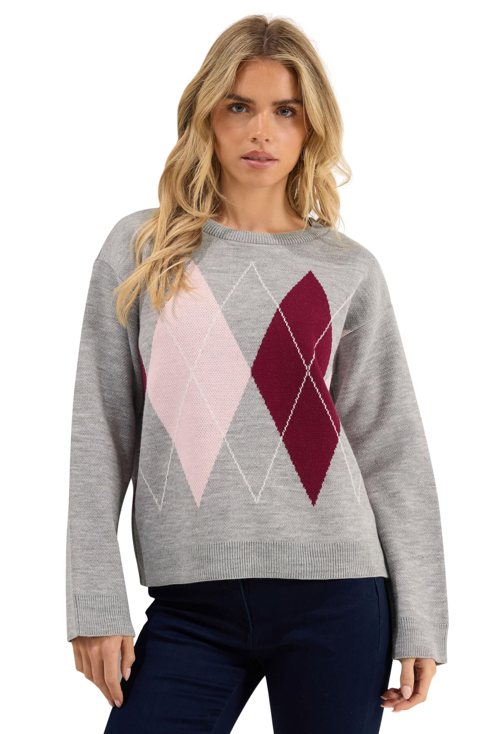 M&Co Women's Multicolor Petite Argyle Jumper | Size: 12/14