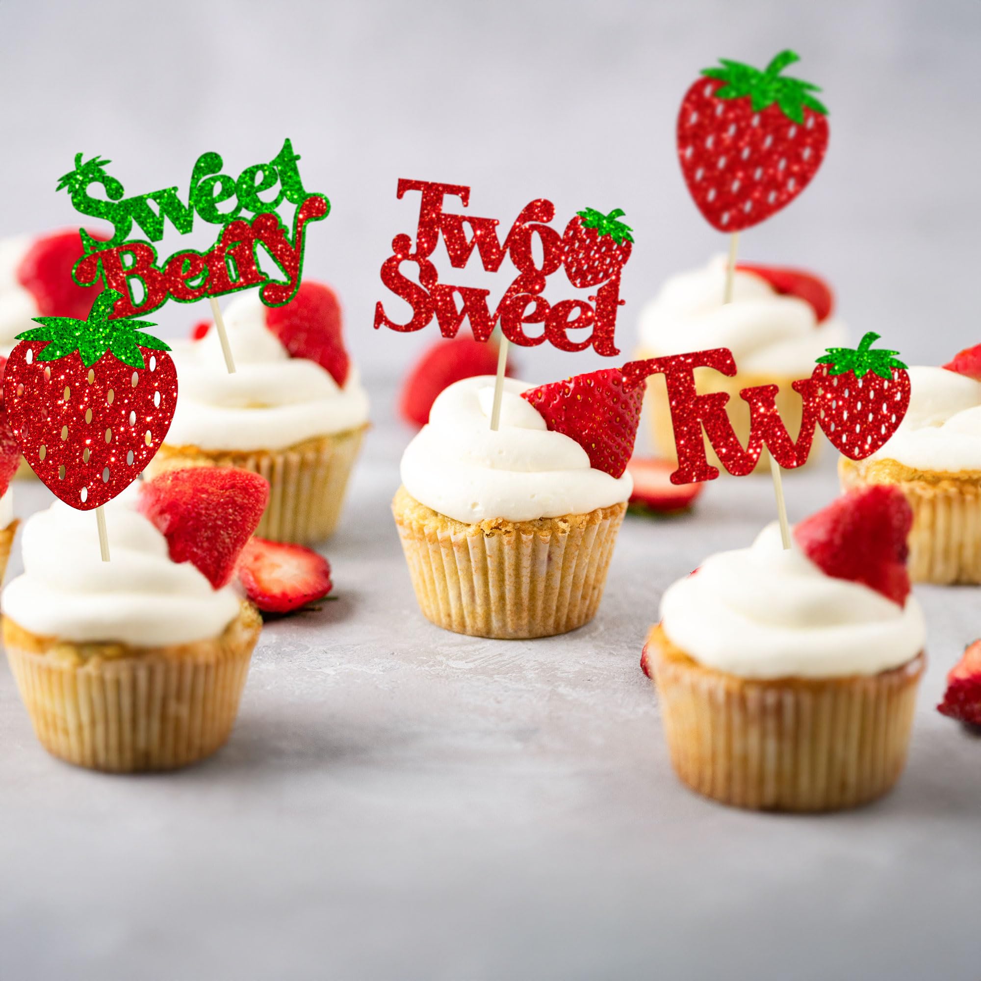 Keaziu Paquete De 24 Adornos De Fresa Para Cupcakes Con Temática De