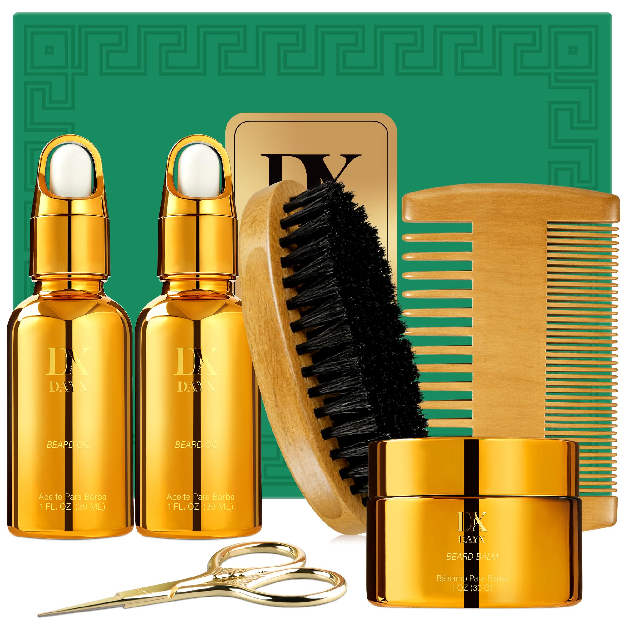 Beard Grooming Kit for Black Men w/ Beard Oil, Balm, Brush, Comb & Scissors