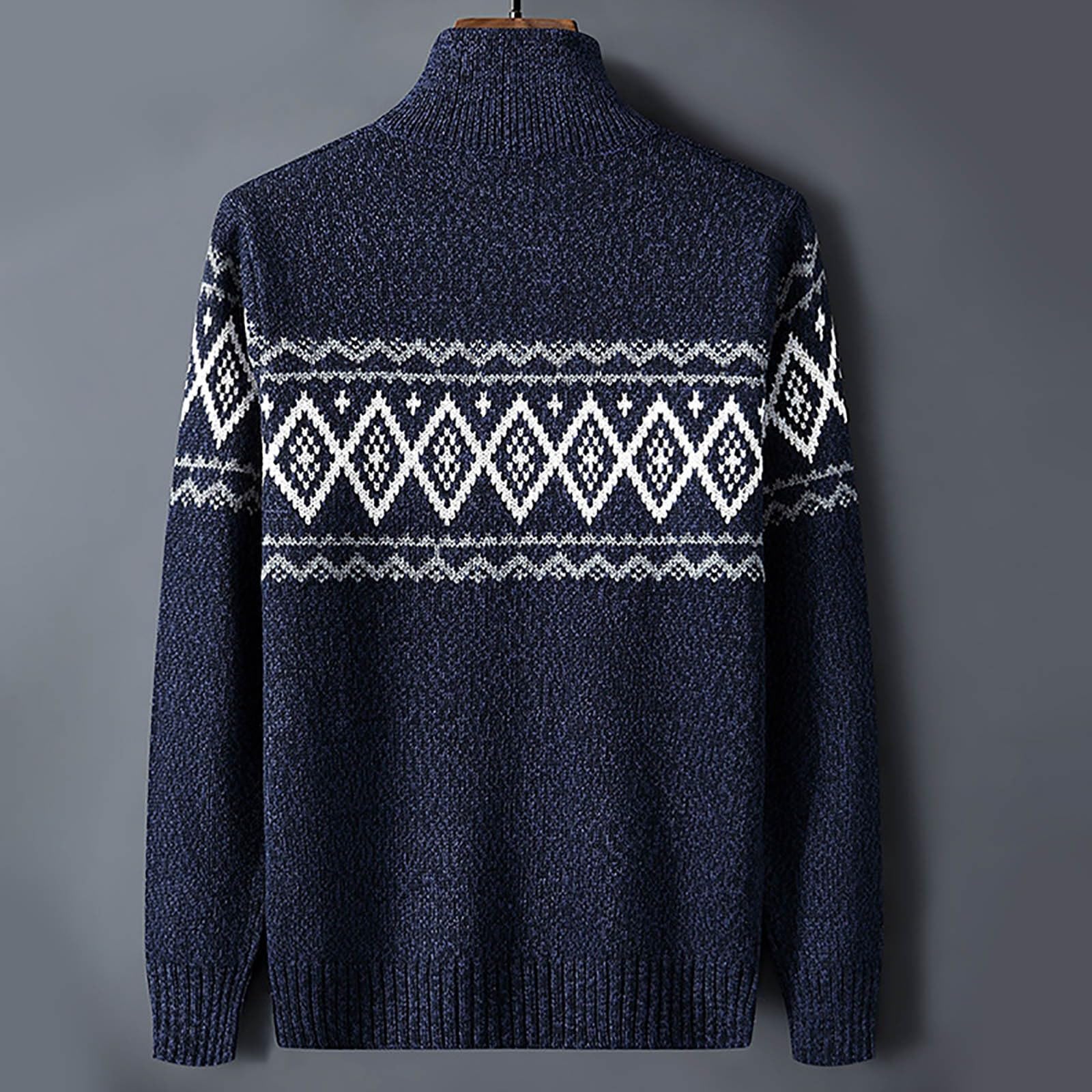 Suéter caliente de manga larga para hombre, suéter de Navidad, cuello Mao con cremallera informal, elegante y elegante temperamento corte delgado jacquard sudadera, versátil otoño invierno y Navidad