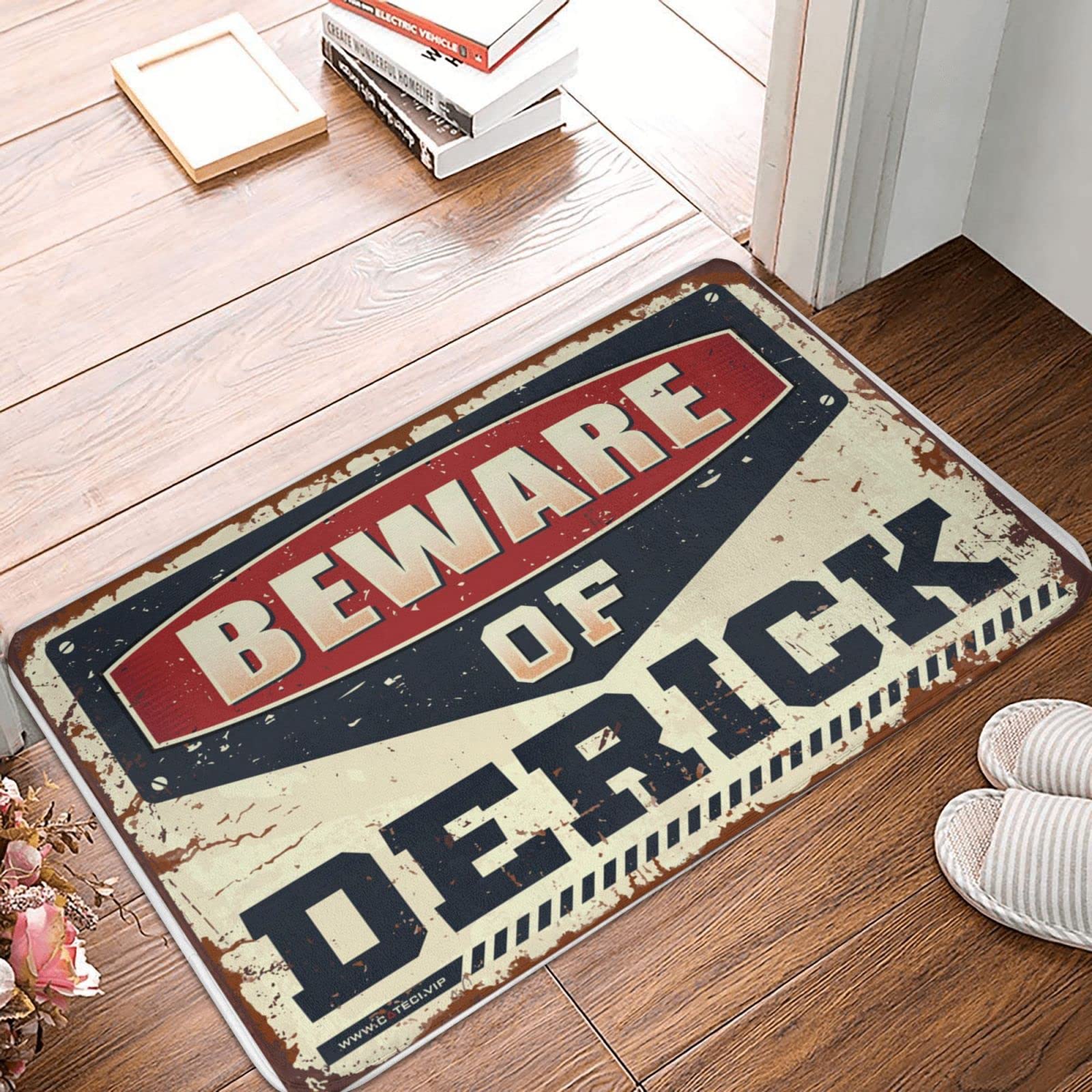 Paillasson d'entrée Beware Of Derick : grand tapis extérieur contre la boue d'automne