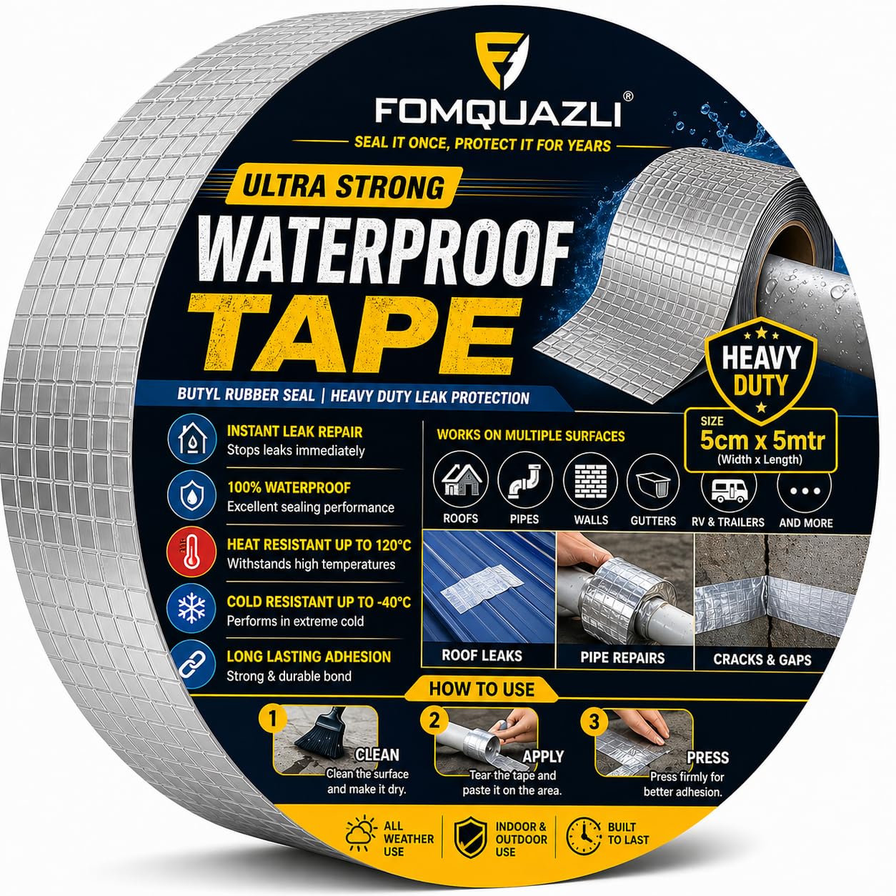 Waterproof Tape Heavy Duty Butyl Rubber Seal – 5cmx5mtr Strong Adhesive Leak Repair Tape for Roof, Pipe, Wall & Gutter, Heat & Cold Resistant, All Weather Waterproof Sealing Tape-image-16