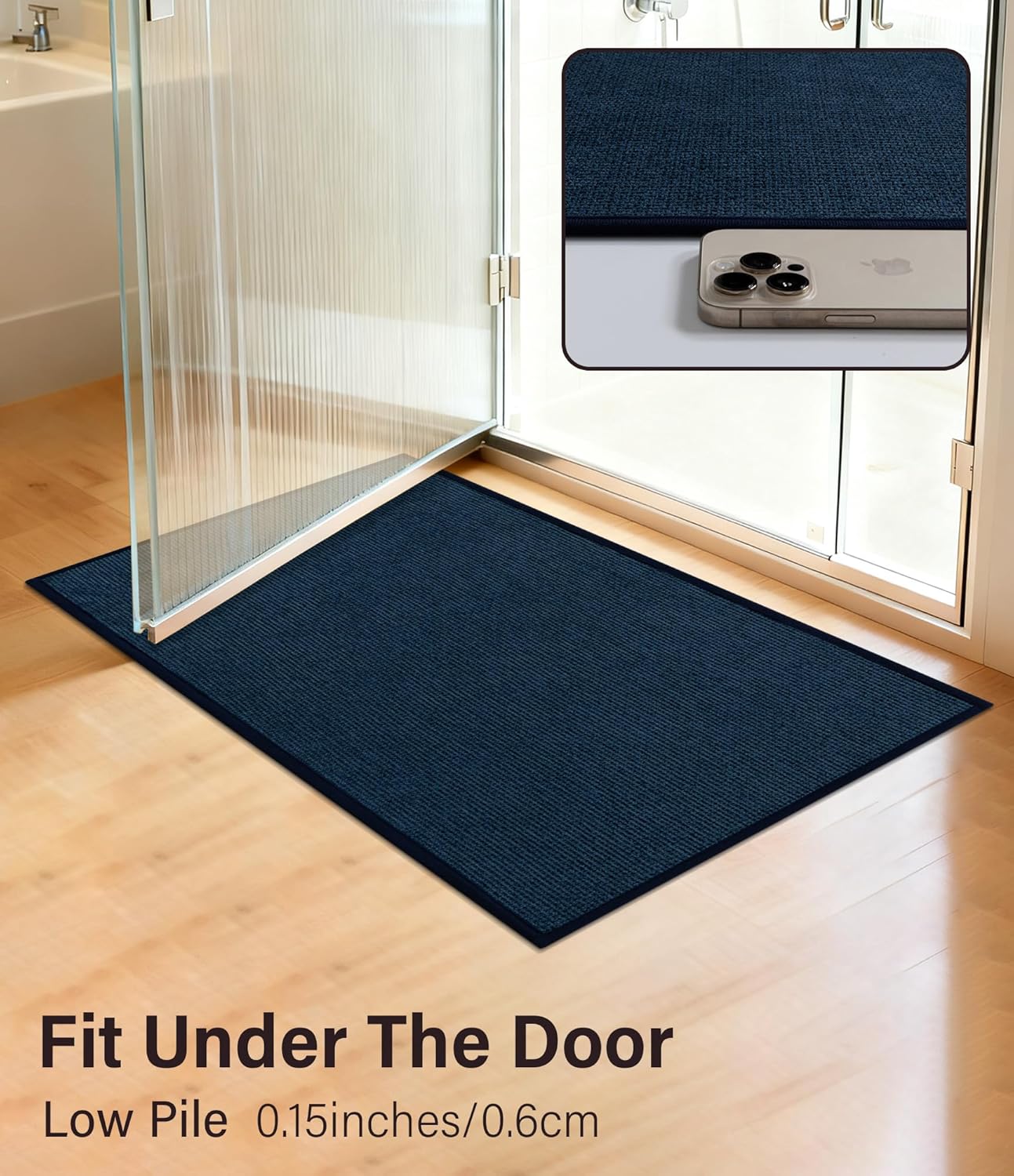 YIHOUSE Bathroom Rugs Mats Sets 2 Pieces, Ultra Thin Bath Mat Absorbent Non Slip Bath Rugs for Bathroom Washable, Shower, Sink, Laundry (Dark Blue, 2 Pieces) - Image 3