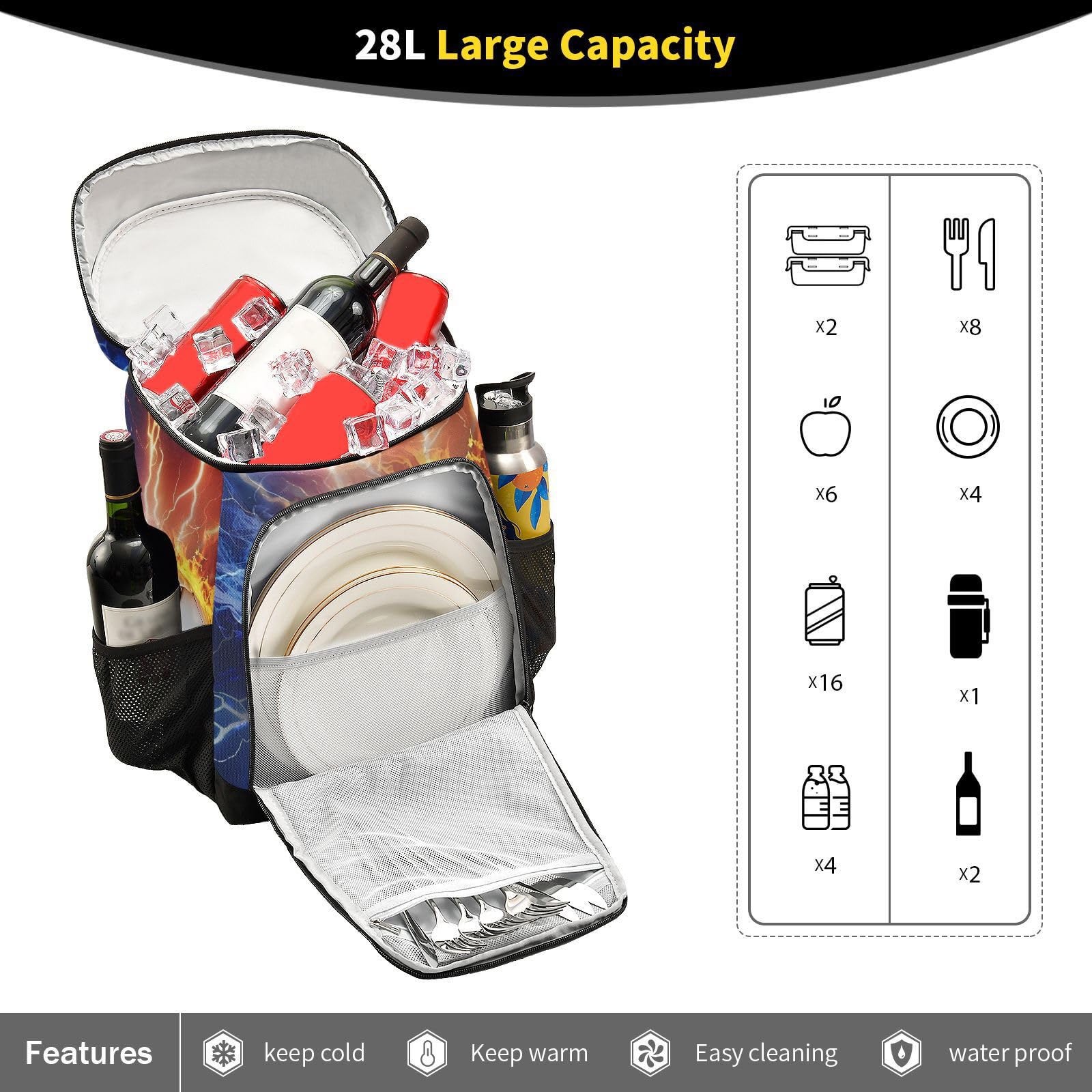 Soccer Fire Lightning Cooler Backpack Cooler Insulated Leak Proof Lunch Backpack 36 Cans Waterproof Soft for Men Women Picnic Hiking Camping Beach