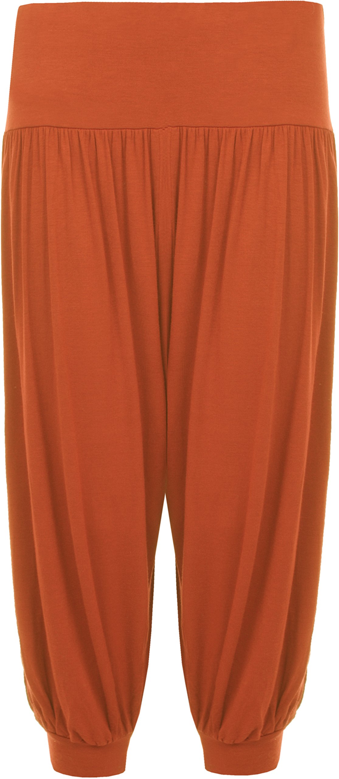 WearAll Womens Plus Size Cropped Harem Trousers Ladies 3/4 Plain Baggy Pants - Rust - 24/26