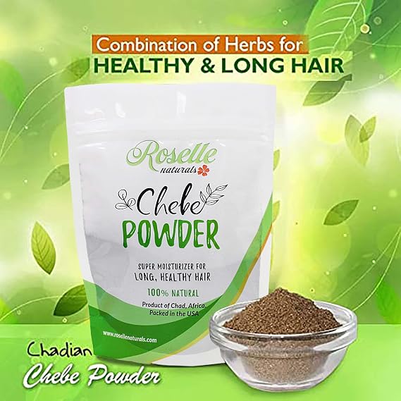 Roselle Naturals Chebe Powder مستورد من تشاد ، إفريقيا 20 جم - مسحوق Chebe الأفريقي لنمو الشعر ، نمو الشعر المرطب العميق ، قناع الشعر Chebe