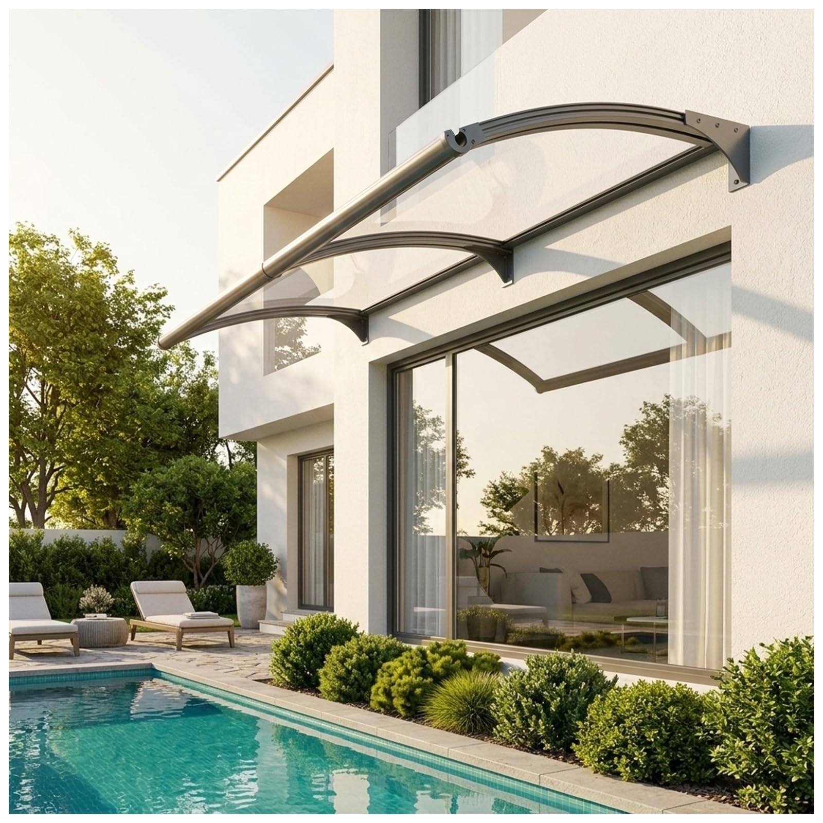 Toit marquise de porte exterieur aluminium polycarbonate auvent arqué 90x110cm