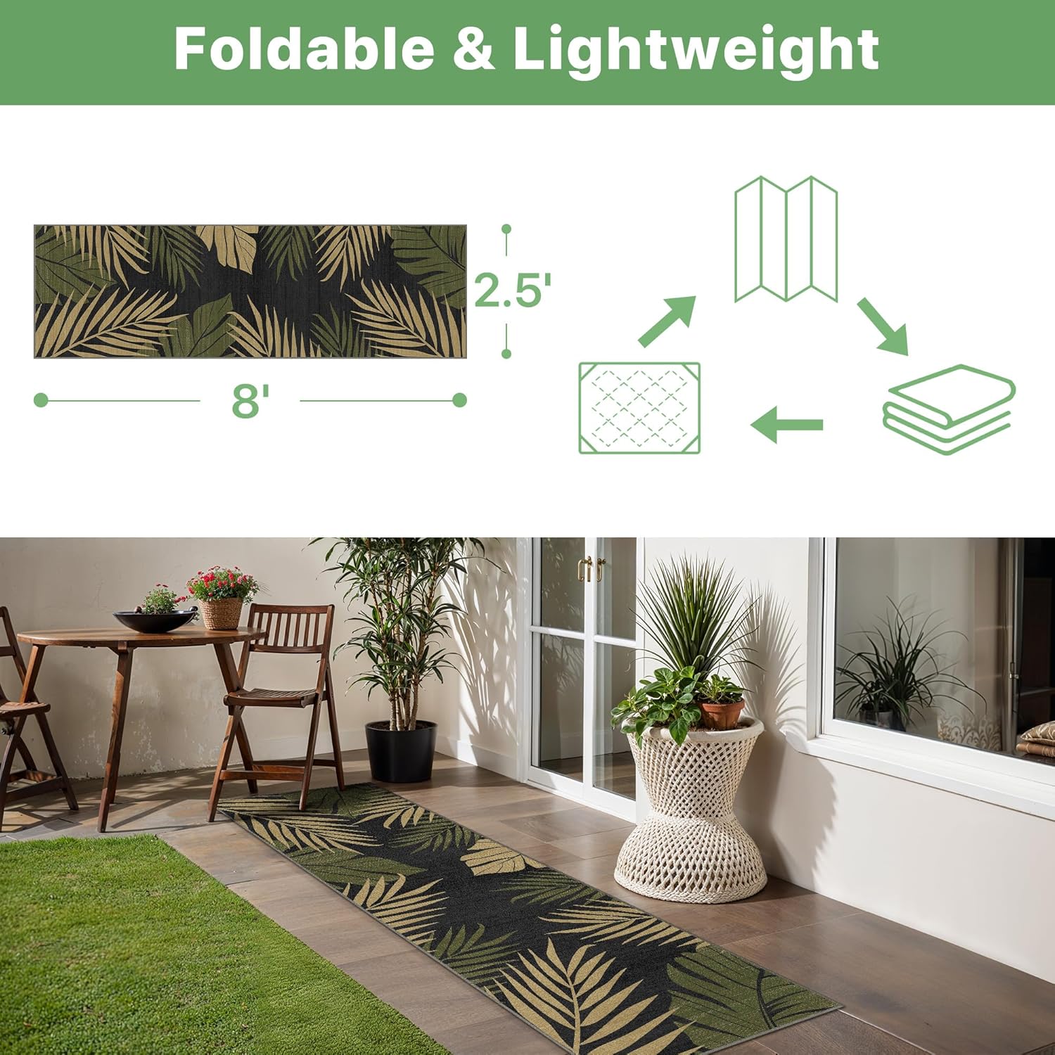 sarben Outdoor Rug 2.5' x 8' for Patio Waterproof Clearance, Washable Patio Rug Non Slip, Indoor Outdoor Rug for RV, Picnic, Backyard, Deck, Balcony, Porch, Beach, Black and Brown