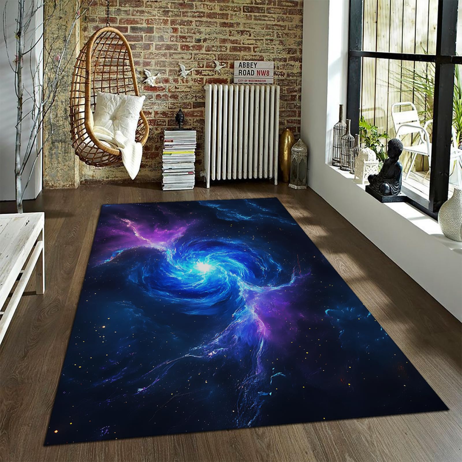 Tapis fin à poil bas 180x240 cm lavable pour cuisine moderne motif univers