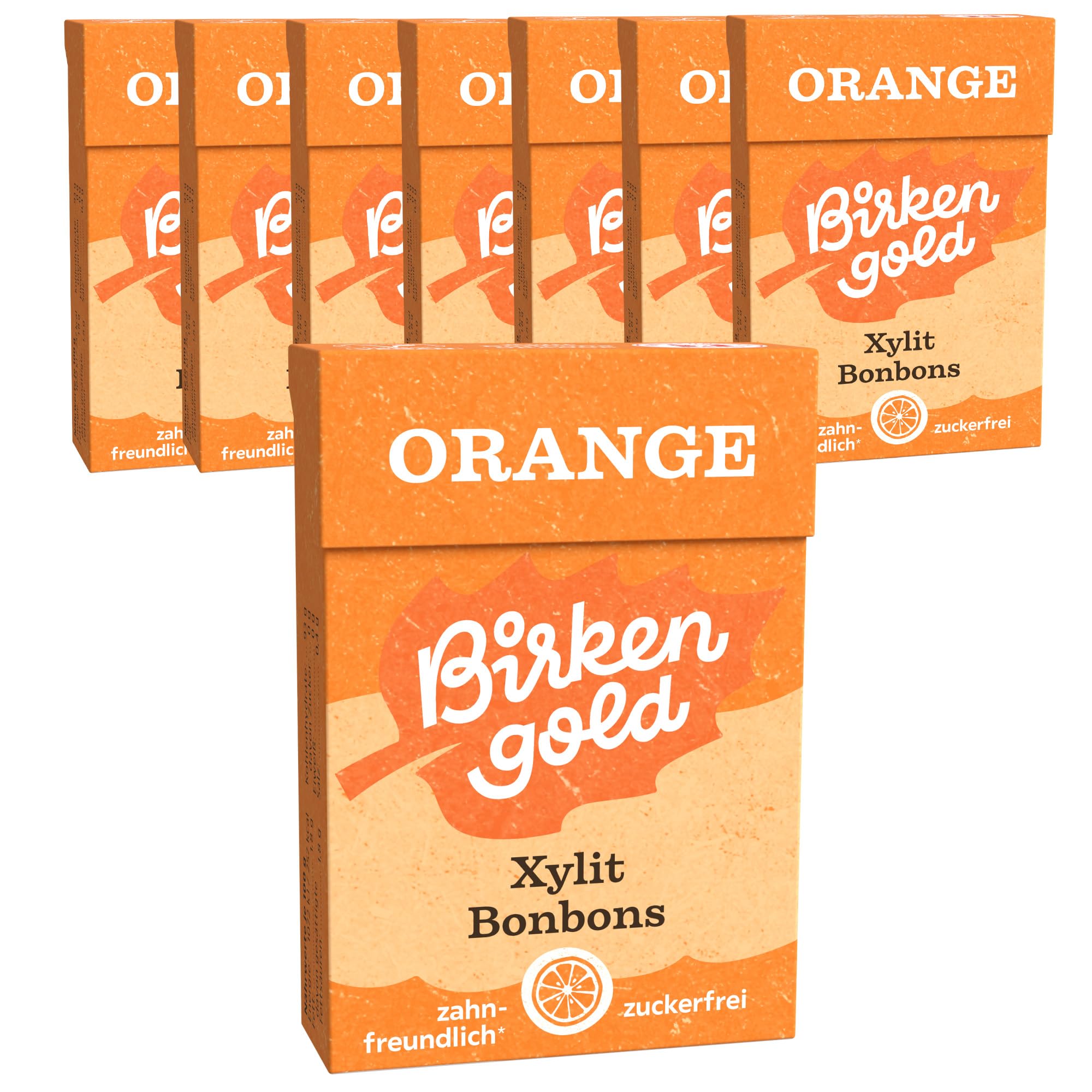 Birkengold Xylit Bonbons Orange zuckerfrei | 8x30 g | zahnpflegend | zuckerfrei | vegan | mit 100% europäischem Xylit | natürliche Zutaten