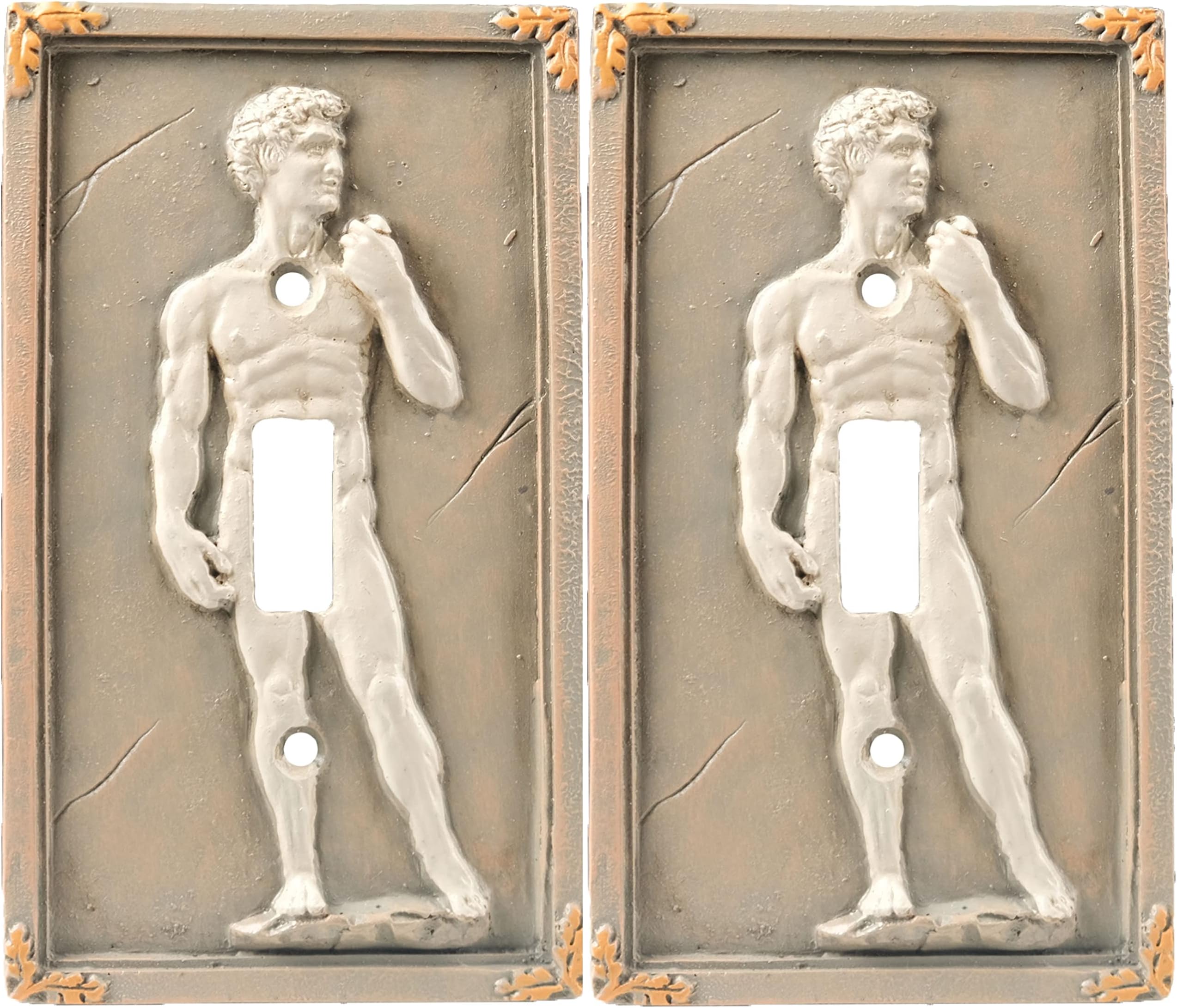BELLA HAUS DESIGNMichelangelo's David 3D Sculpted Light Switch Cover – Pack of 2 - Polyresin Single Toggle Wall Switch Plate Cover- Statue Of David Michelangelo Wall Home Art Decor (David Pack of 2)