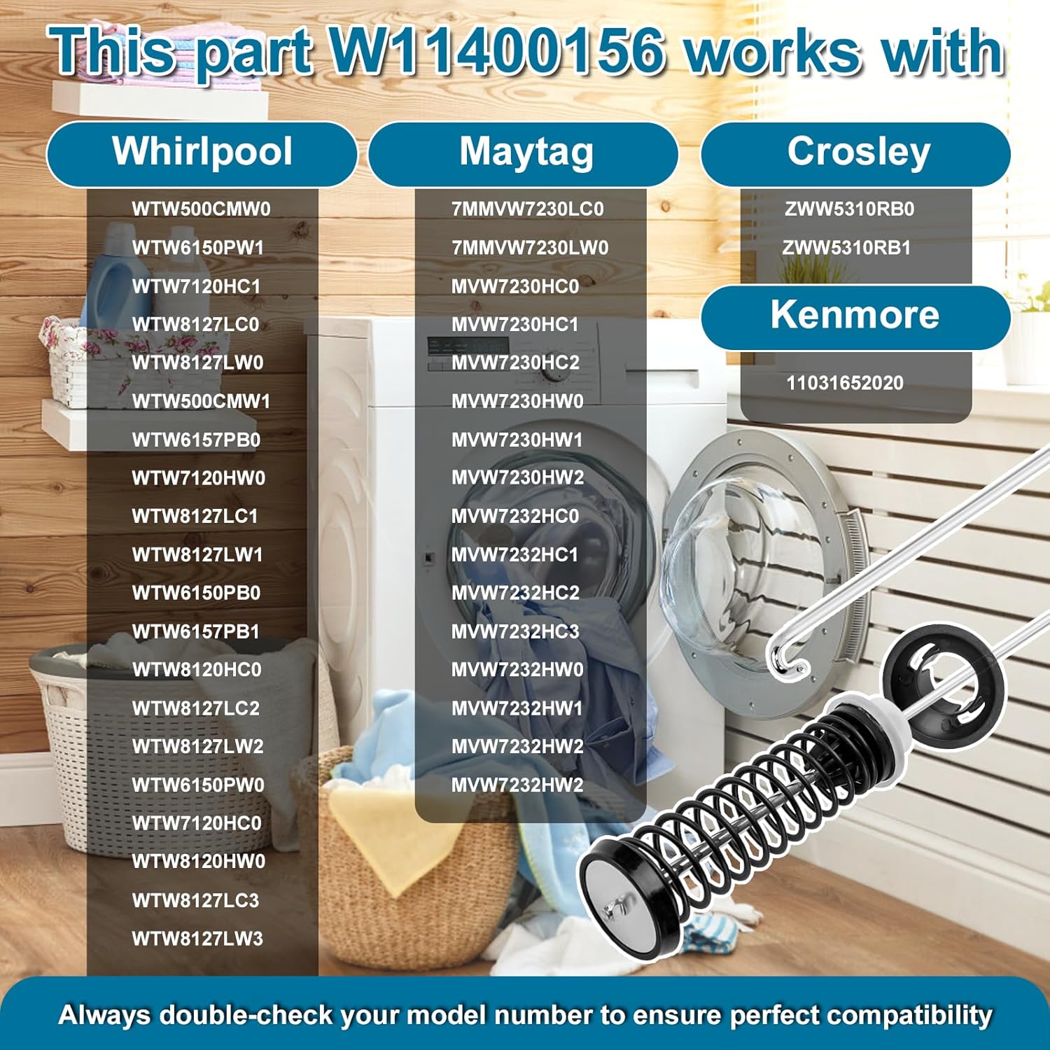 w11400156 w11187091 pd00065760 wtw7120hw0 mvw7230hw0 mvw7232hw0 wtw8127lc0 washer suspension rods kit (4 pcs) for maytag kenmore whirlpool washer by cenipar replace 4962542 ps12731247 eap1273124