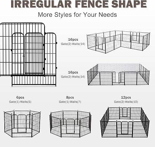 Miniatura 6 de Corralito de metal para perros de 16 paneles de 32 pulgadas de altura, corral de ejercicio con 2 puertas para perros pequeñosmedianosmedianos, patio