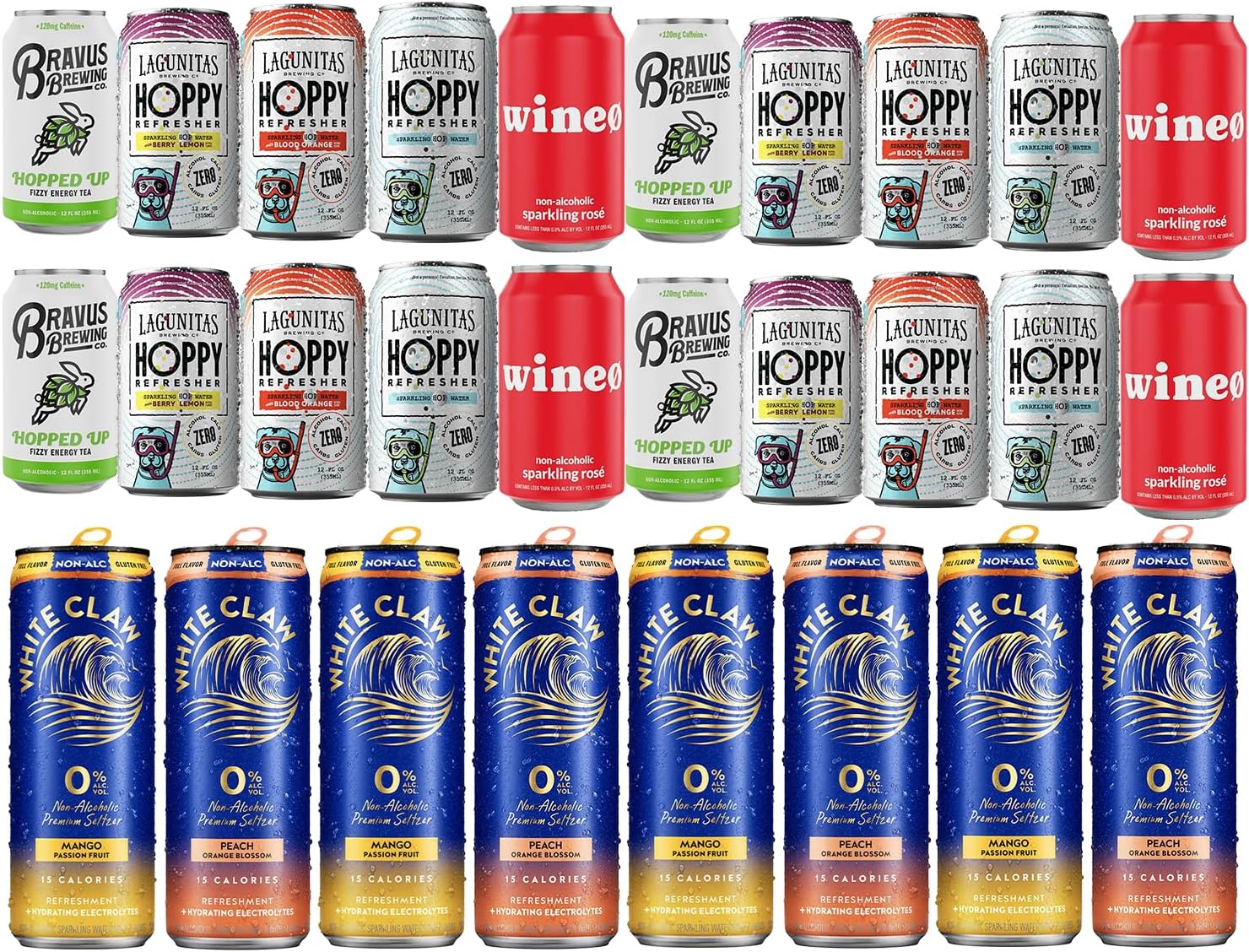 Refreshing Non-Alcoholic Beverage Mix 28 Pack – Includes White Claw, Lagunitas, Bravus, and Wine0 – Premium Alcohol-Free Drinks for Every Occasion