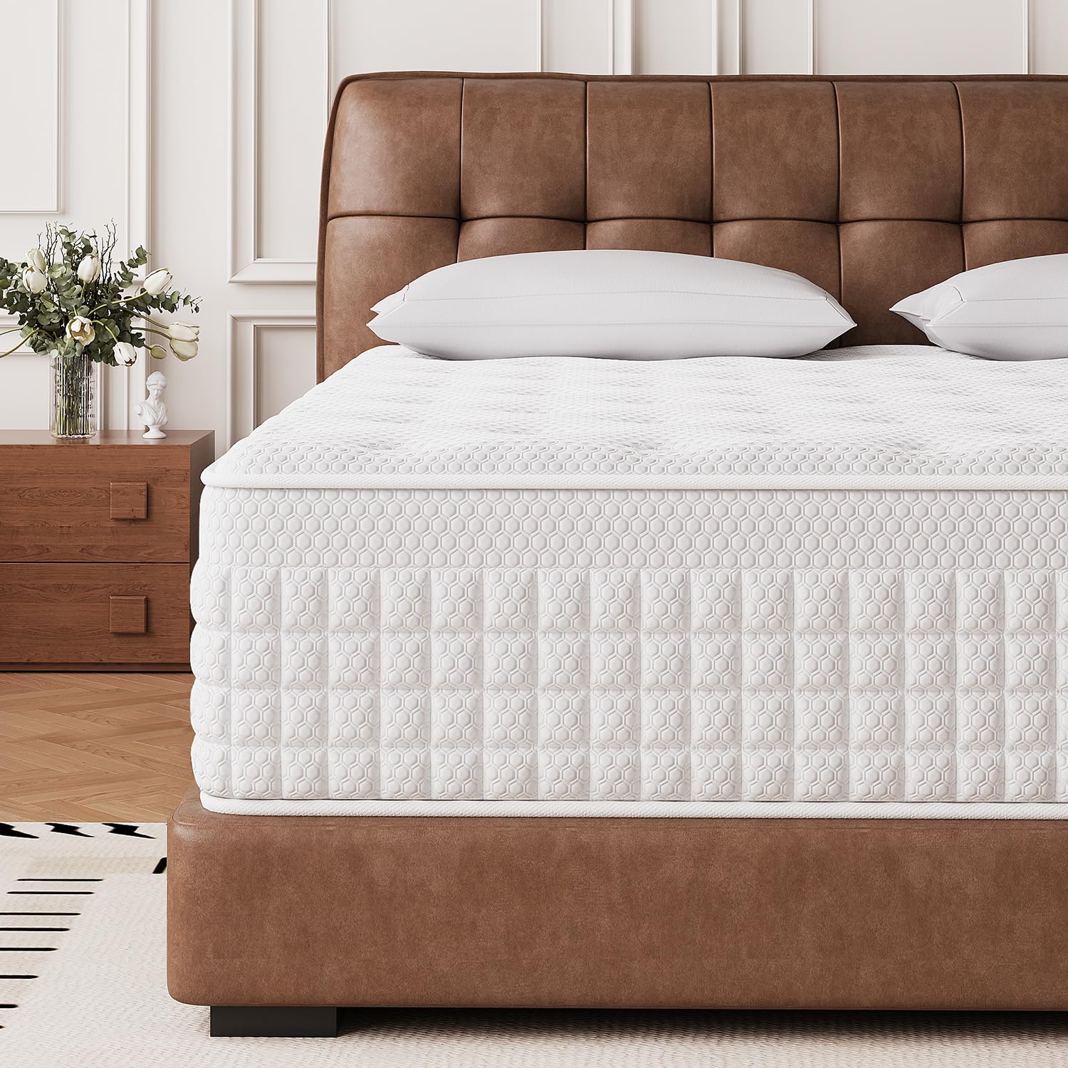 Matelas 160 x 200 cm, Épaisseur 28cm, 9 Zones de Confort, Matelas à Ressorts Ensachés et à Mémoire de Forme, Hybride Matelas,H3 H4 Moyenne Ferme, Doux pour La Peau et Respirant，Soutien Parfait