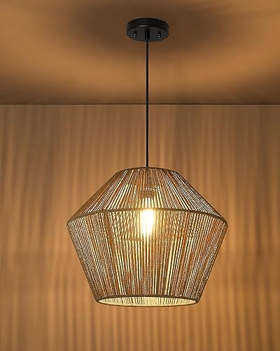 Miniatura 5 de ELYONA Lámpara colgante tejida grande de 16.5 pulgadas, moderna y bohemia, tejida a mano, cesta de ratán, lámpara colgante rústica, lámpara colgante