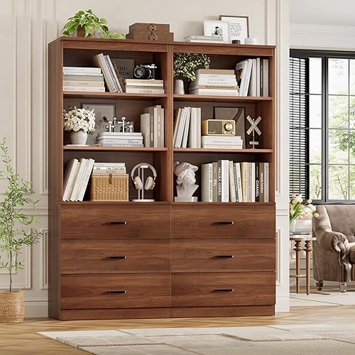 Miniatura 3 de FOTOSOK Gabinete de almacenamiento de 71 pulgadas de alto, estantería con 3 cajones y estantes abiertos de 3 niveles, organizador de almacenamiento