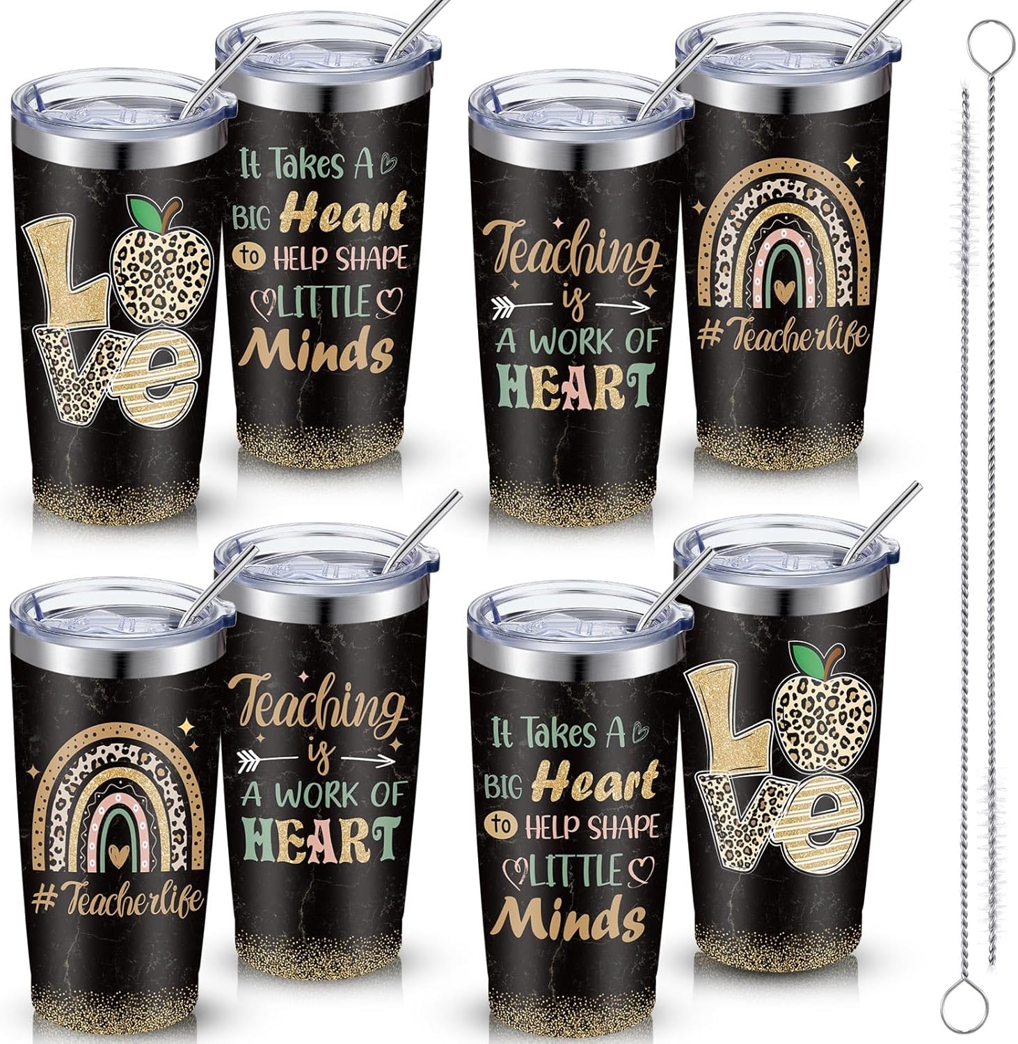 Patelai 4 Pcs Teacher Appreciation Gifts Best Teacher Birthday Gifts Stainless Steel Insulated Tumblers Set Funny Thank You Tumbler Coffee Mugs for Graduation Teachers' Day Present (Leopard)