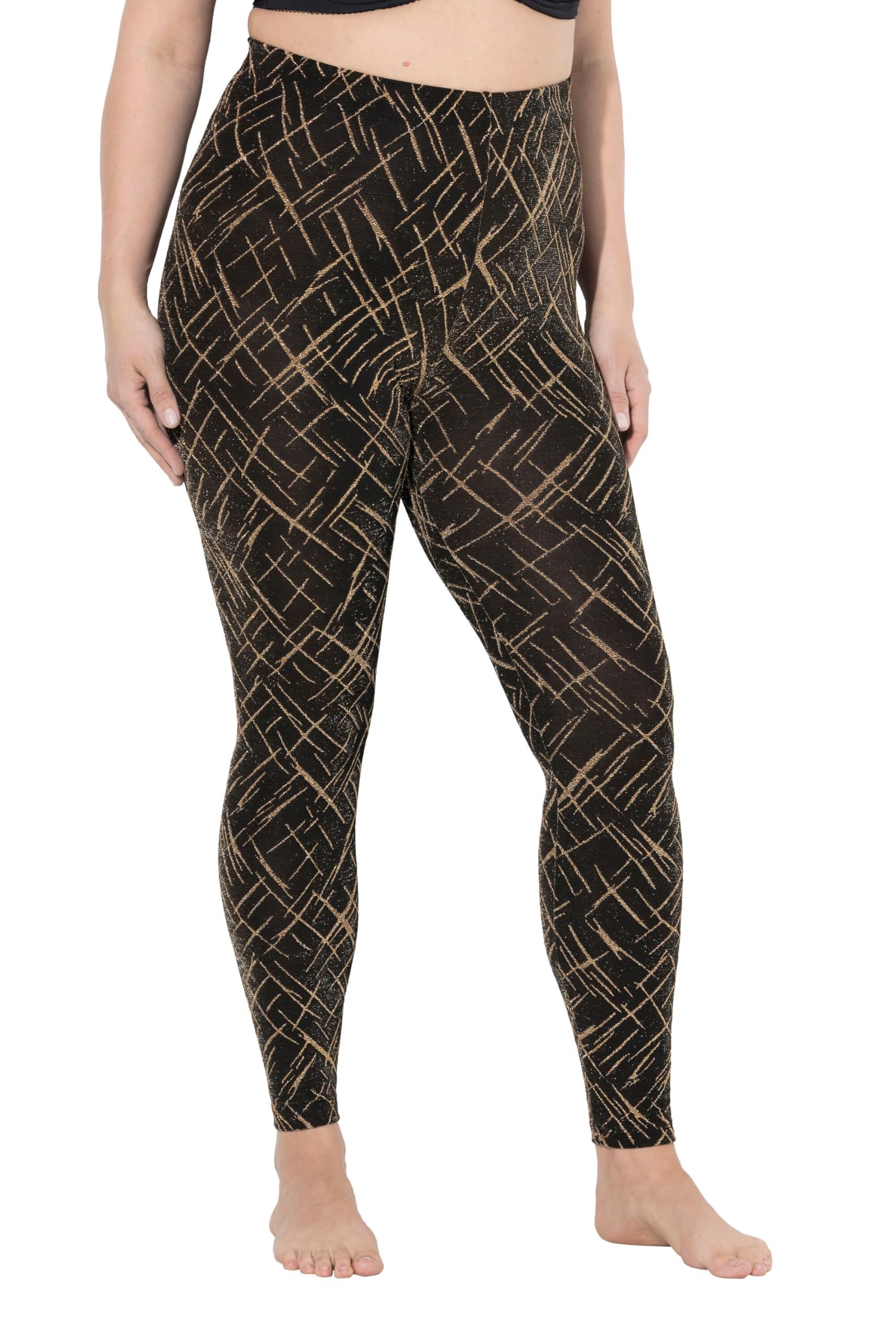 Ulla Popken Damen große Größen Übergrößen Plus Size Strumpf-Leggings, gemustert, Glitter 841747