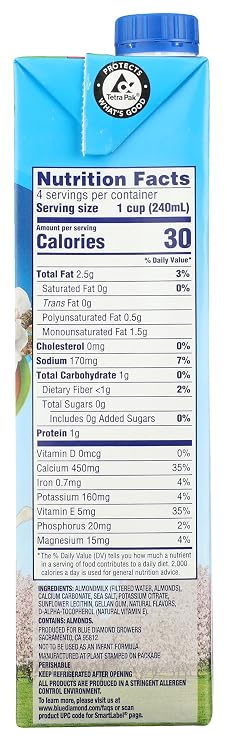Blue Diamond Dairy, Almond Milk Original Unsweetened, 32 Fl Oz