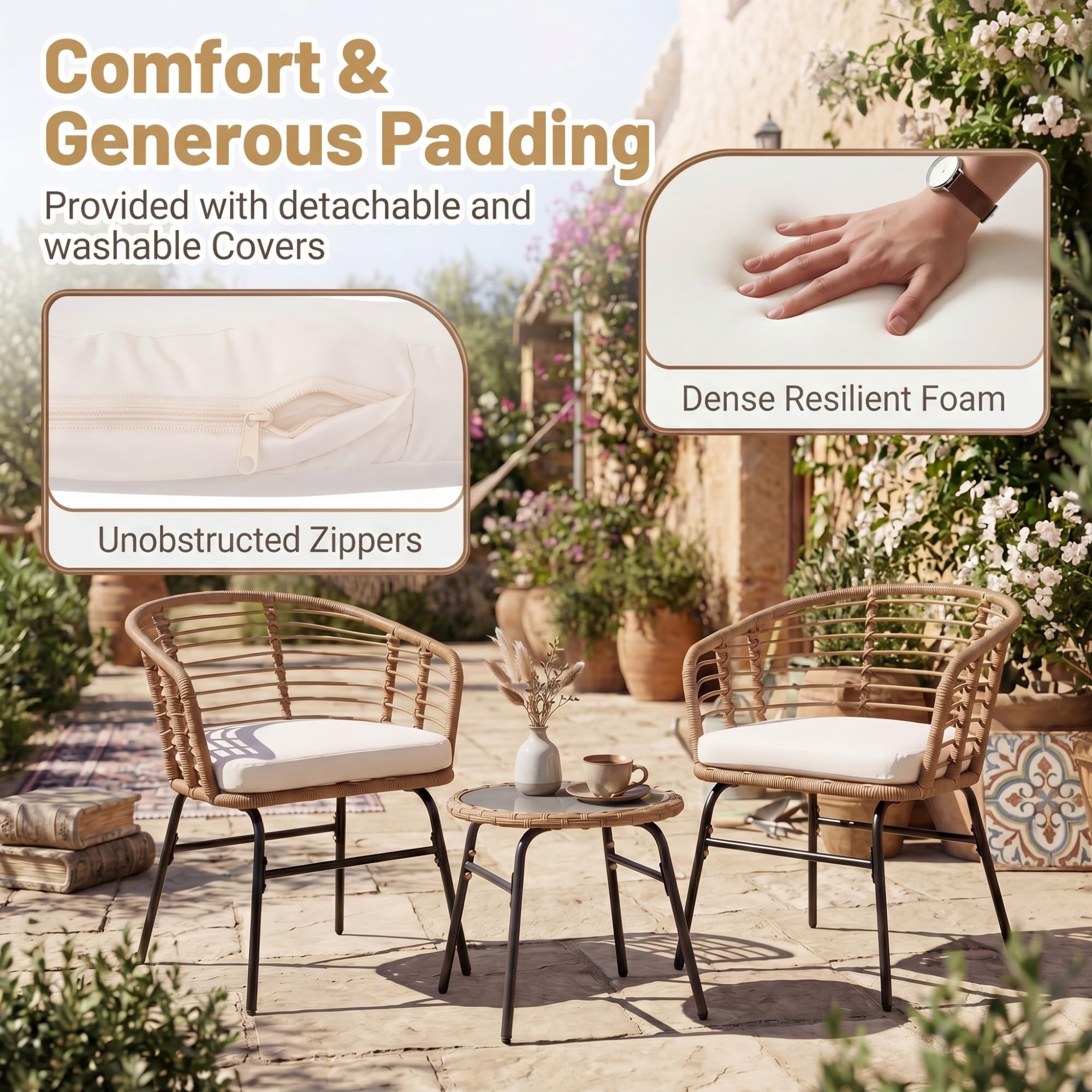 LIFEZEAL Ensemble de Jardin 3 Pièces pour 2 Personnes, Mobilier Extérieur Balcon avec 2 Chaises et 1 Table d’Appoint, 57 x 59 x 73 cm