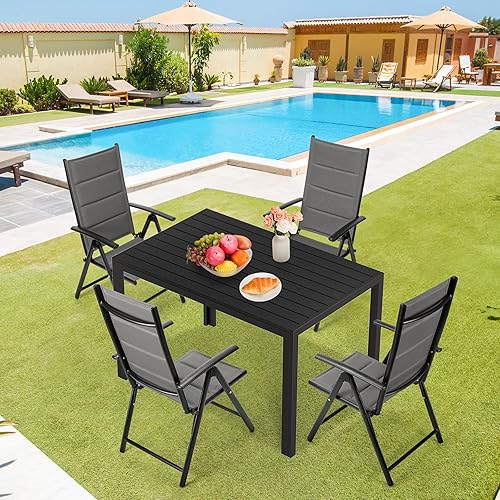 Miniatura 8 de LIFERUN Juego de 2 sillas plegables para patio, sillas de comedor al aire libre con marco de aluminio antioxidante y tela de textileno acolchada