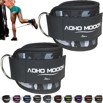 AOHO MOOON Ankle Strap 2 Pieces for Cable Machine Women | Gym Workout Leg Strap, Premium Padding Ankle Cuffs, Glute Kickback Exercises Equipment, Pulley Attachment, One Size Fit All