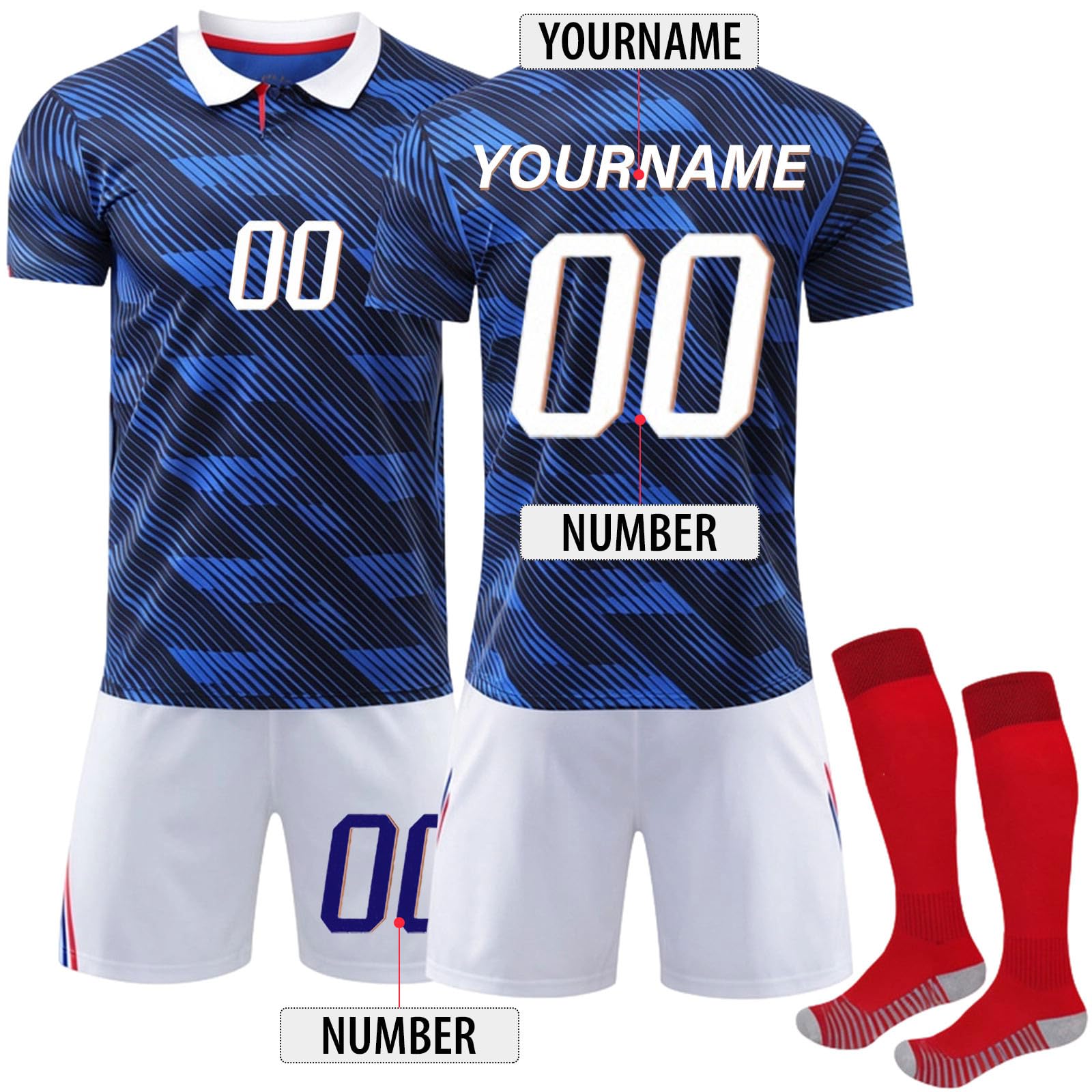 Générique 2026 Maillot De Foot Personnalisé Adulte Et Enfant avec Nom Nombre Domicile/ExtéRieur Complet 3 Pieces T-Shirt Short Et Chaussette Foot, Cadeau Personnalisé pour Supporter