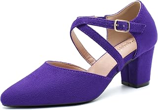 Women's Pointed Toe Pumps, Cross-Strap, Block Heel Dress Shoes