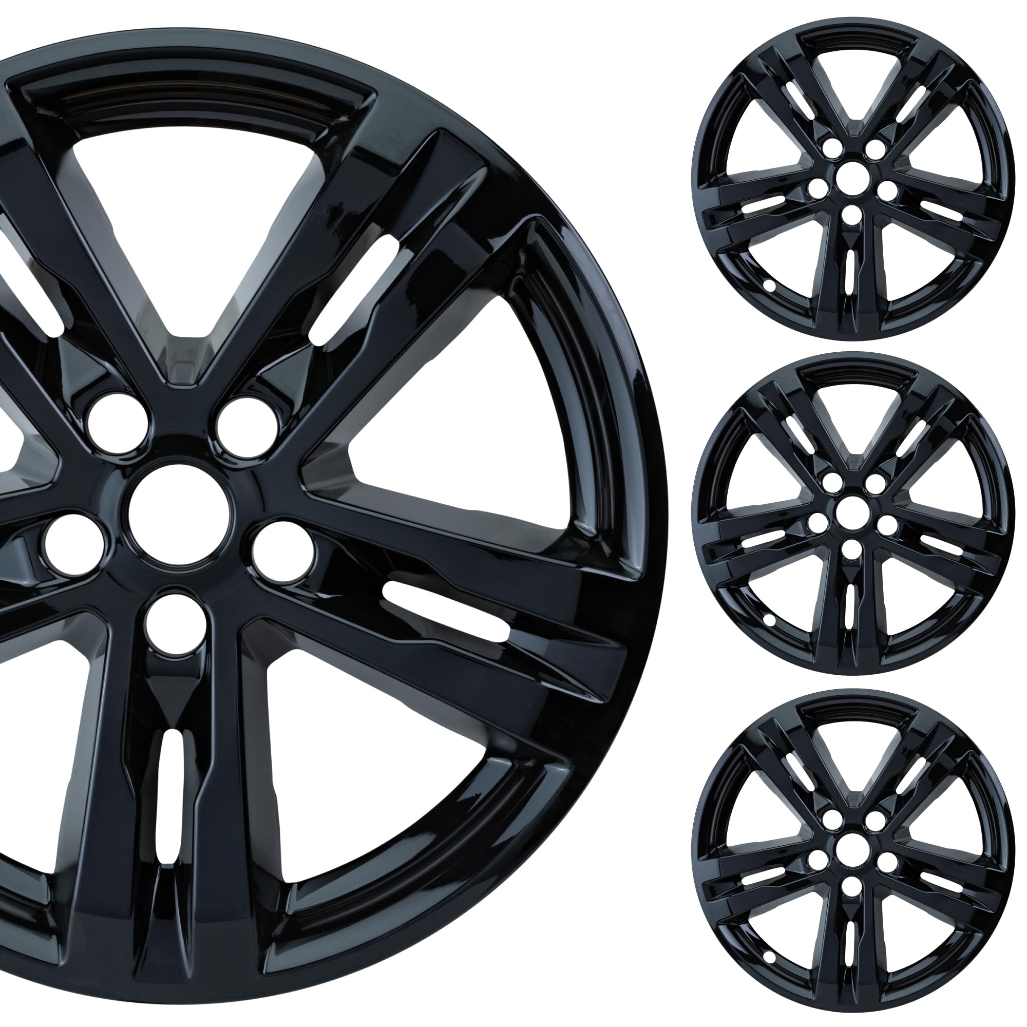 18" Gloss Black Wheel Skin Set Made for Ford Explorer XLT (2020-2024) | Durable ABS Plastic Cover Hubcap | Fits Directly Over OEM Wheel