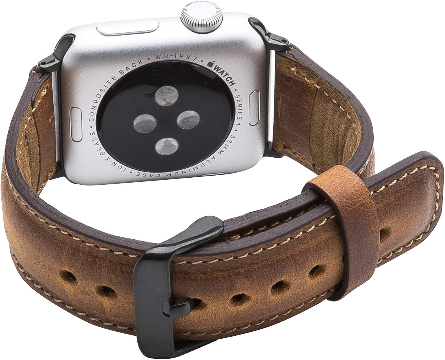 Tuscany Leather Bands Compatible with Apple Watch 49mm 45mm 44mm 42mm Band, iWatch Replacement Strap for Series 1, 2, 3, 4, 5, 6, 7, SE, 8, Ultra, Sport (Antique Brown w/Black Connector&Clasp) - Image 4