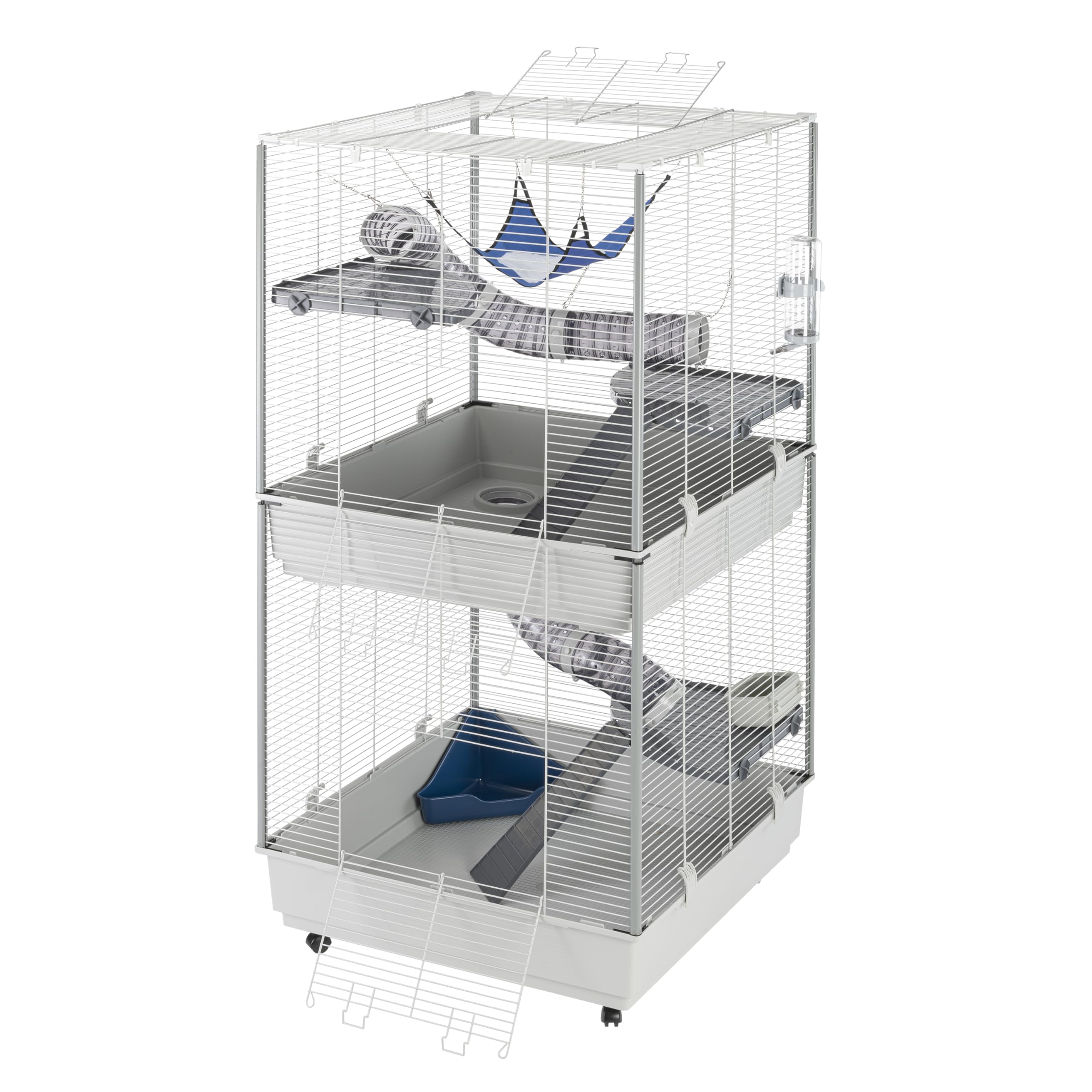 Ferplast Jaula para Hurones FURET Tower, Estructura Vertical en Varios Pisos, Ruedas y Accesorios incluidos, Alambre Pintado Gris y plástico, 75 x 80 x h 161 cm