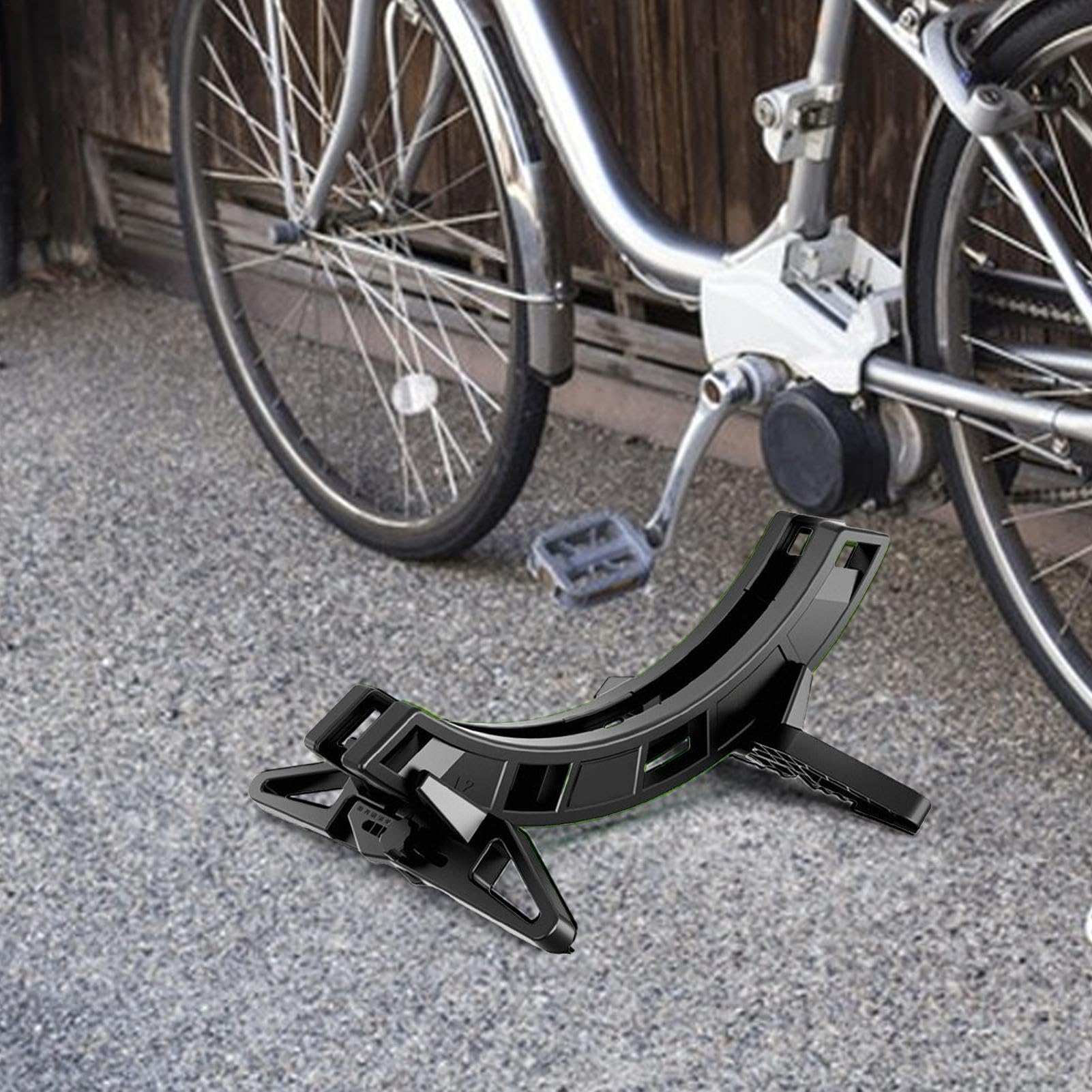 Soporte para bicicletas de suelo - Posibilidad de almacenamiento ajustable para dos ruedas, soporte de suelo para bicicletas, para negocios, garaje, apartamento, hogar, mantenimiento de ruedas