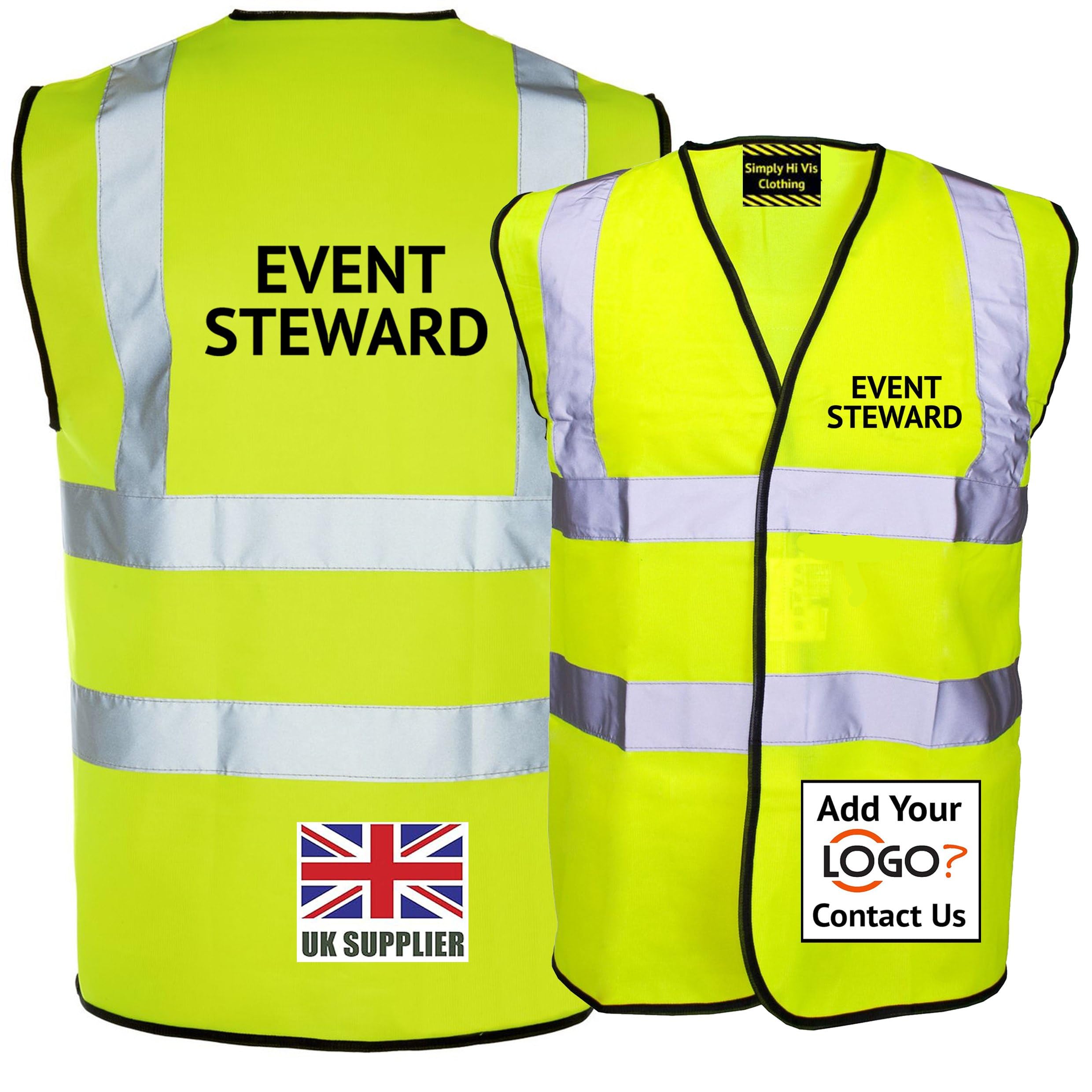 Yellow Hi Vis Vest EVENT STEWARD Waistcoat EN ISO 20471 supplied by Simply Hi Vis Clothing UK